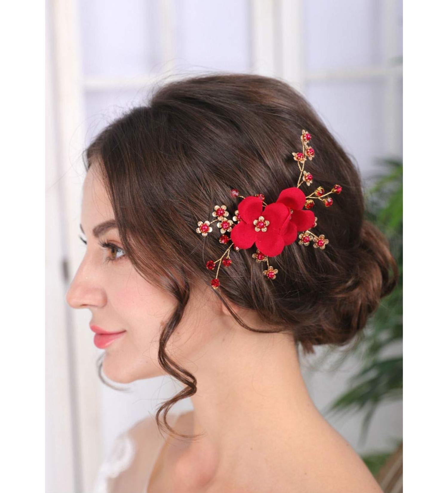 Sither Red Bridal Floral Hair Comb - Wedding Hair Accessories for Bride | Headpiece for Wedding Party, Prom - Gift for Women - Buy Online on GoSupps.com