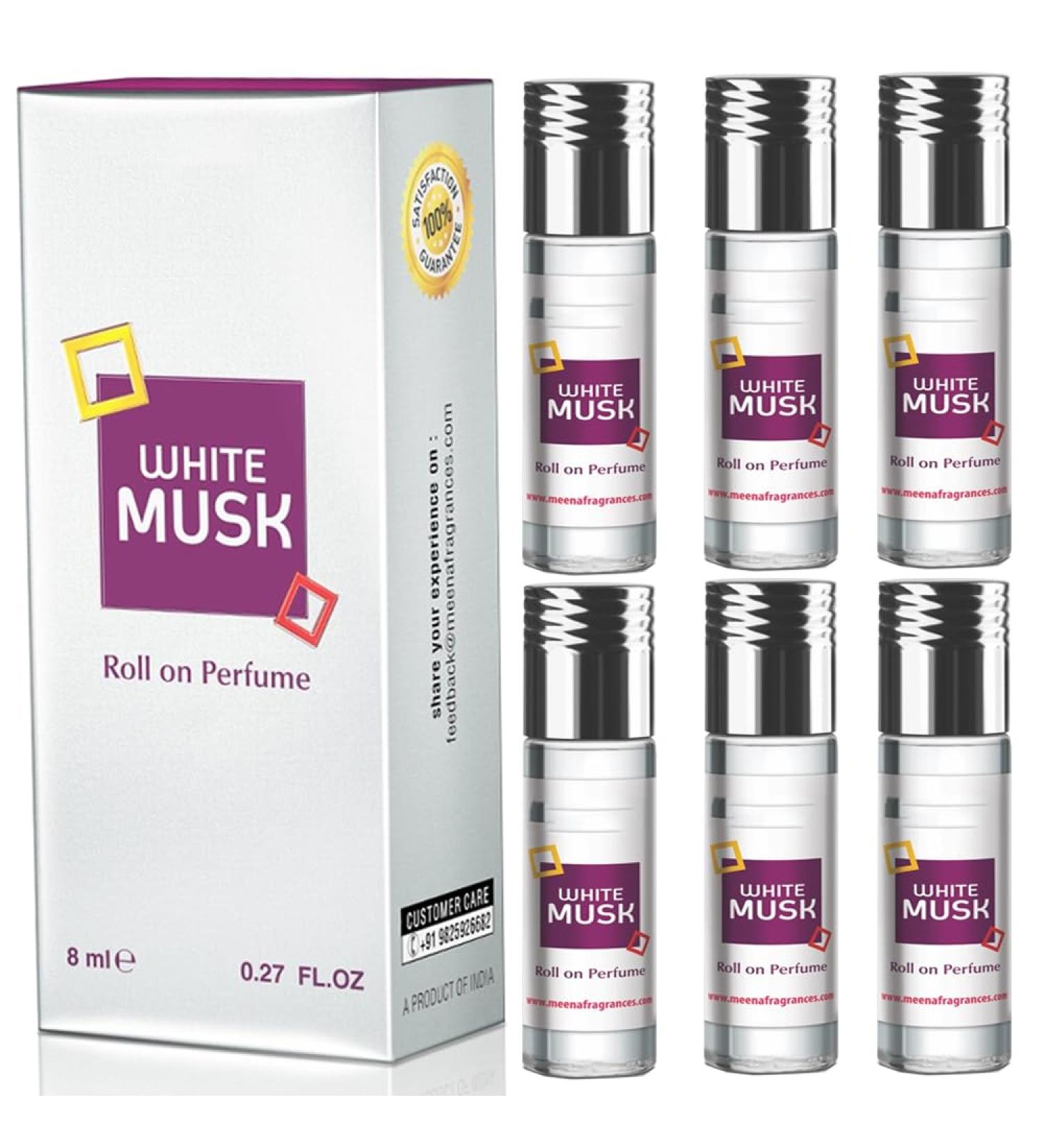 BlueQueen White Musk Perfume Roll On Alcohol Free Long Lasting Musk Perfume for Women and Men | Hypoallergenic Travel Size Secret Musk Fragrance Oil Perfume - 8Ml -PCS 6 - Buy Online on GoSupps.com