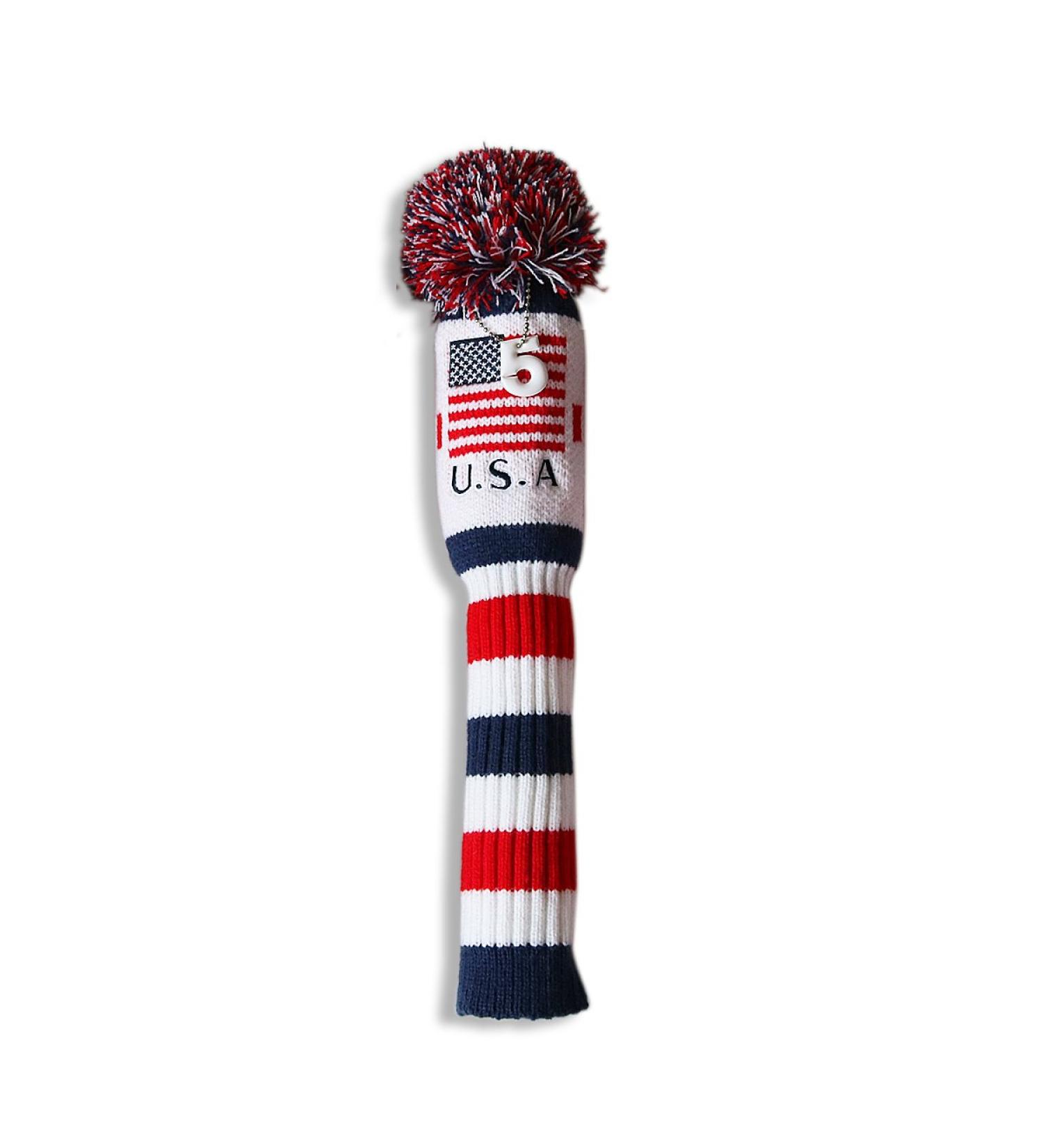 CRAFTSMAN GOLF US Flag Knit Pom Pom Driver Fairway Wood Headcover - White/Blue/Red - 1pc #5 Wood Cover - Buy Online on GoSupps.com