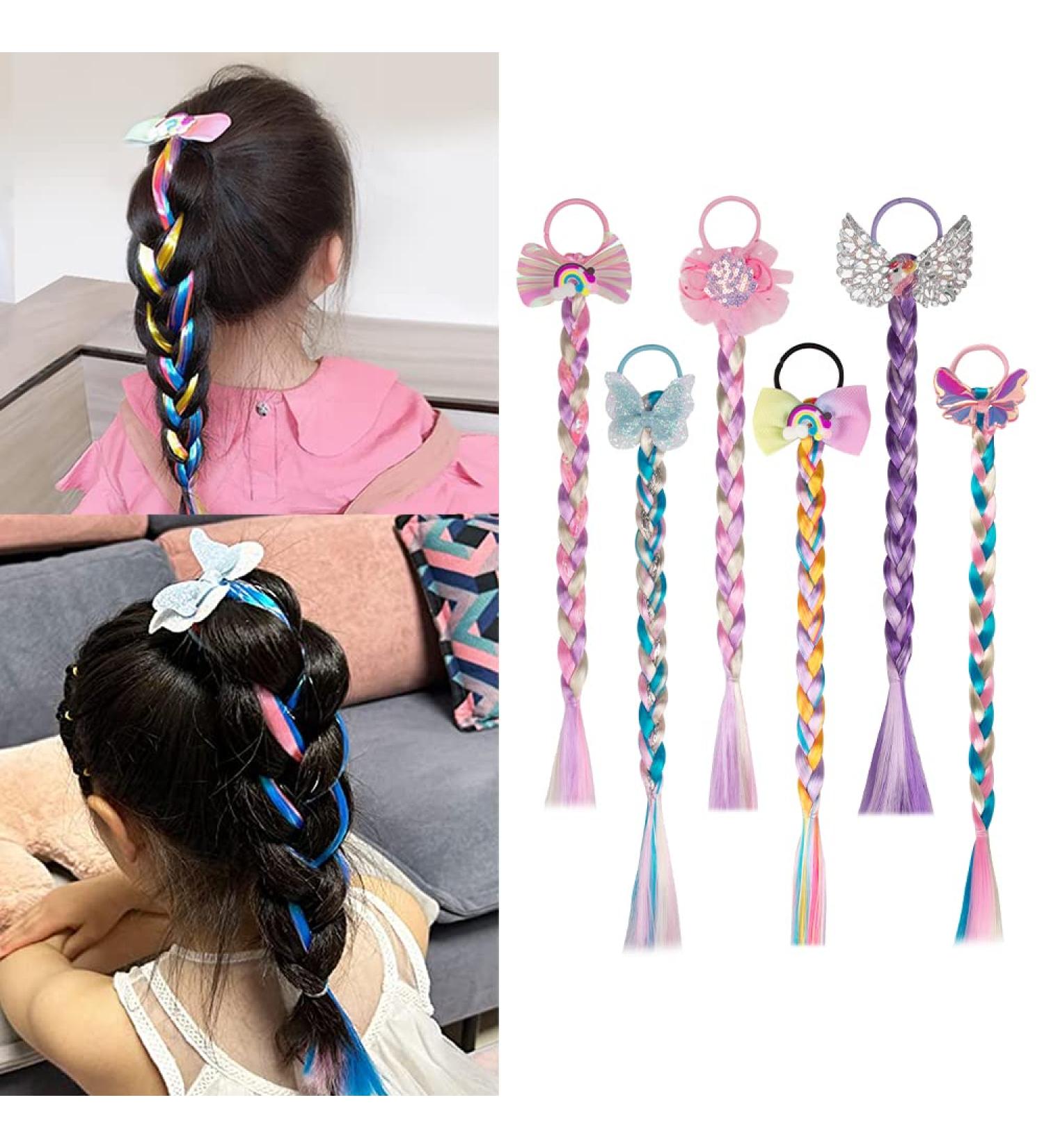 HH Fashion 6-Piece Colored Braids with Rubber Bands 15 Inch for Girls - Perfect for Birthday Parties and Holiday Dress Up (Pack of 6) - Multicolour - Buy Online on GoSupps.com