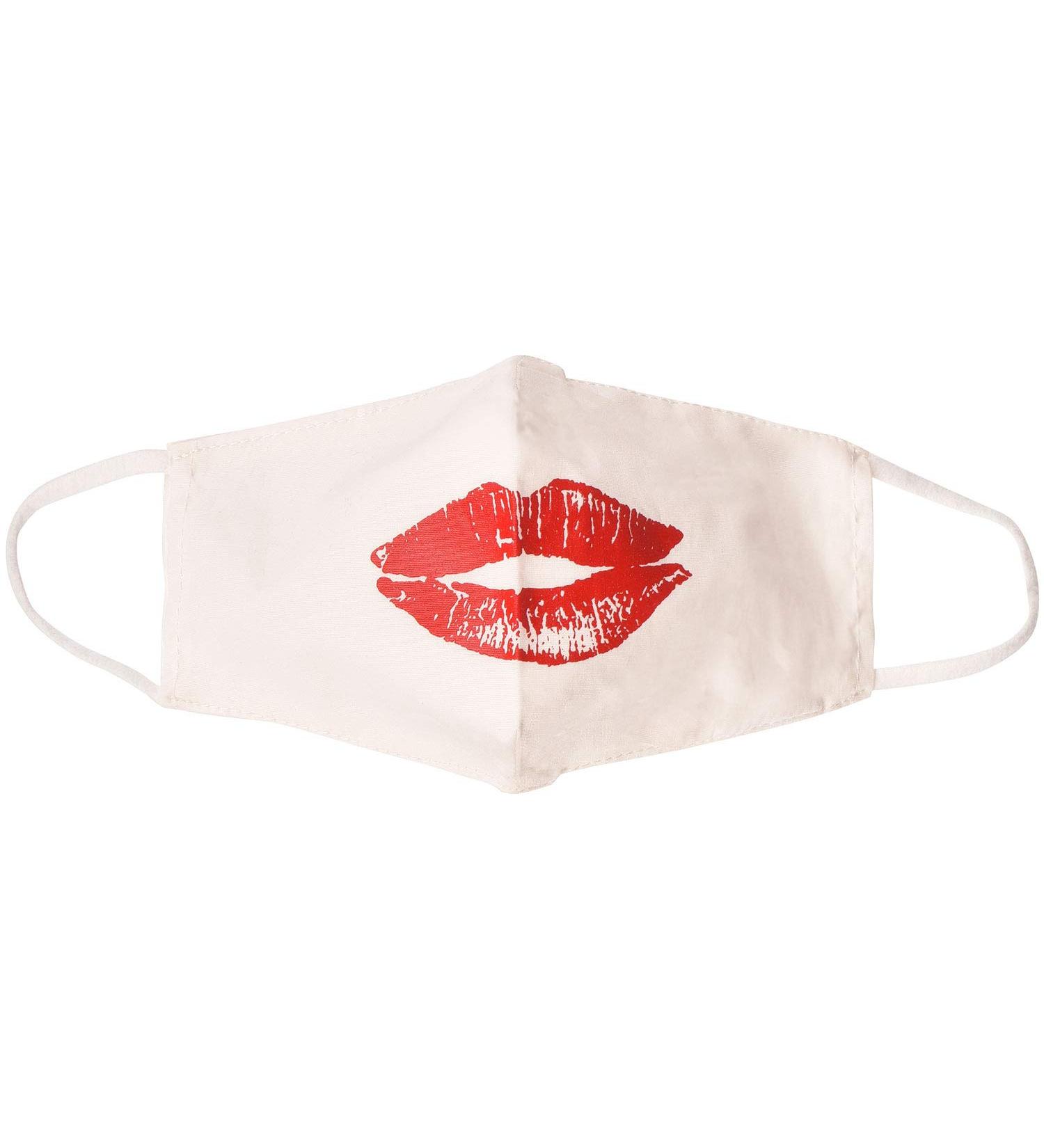 Stylbreaker Women's Cotton Fabric Mask - Single-Colored with Motifs Double-Layer Washable Community Mask 08040007 (White Kiss Mouth) - International Shipping Available - Buy Online on GoSupps.com