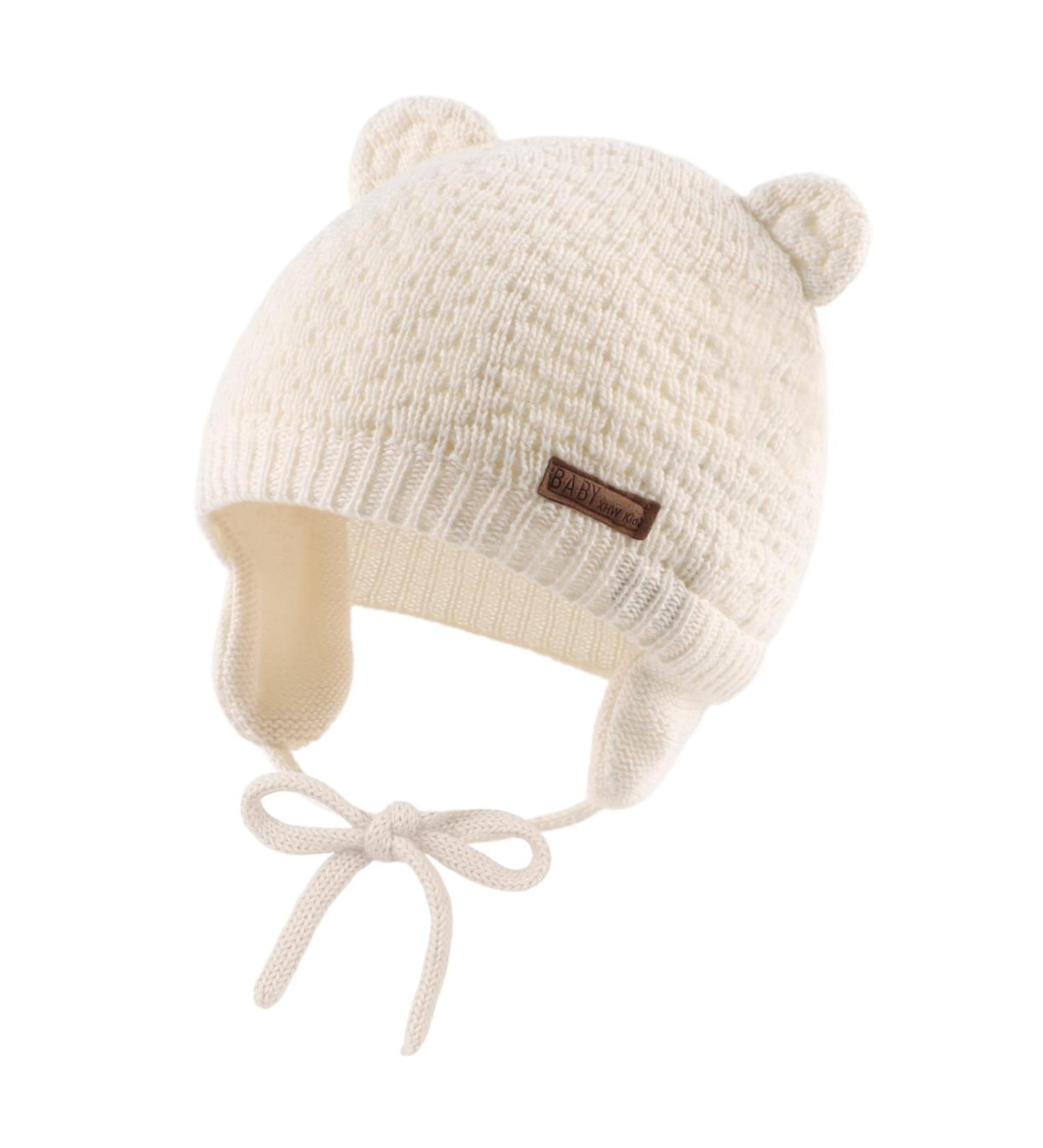 XIAOHAWANG Baby Earflap Beanie Hat - Soft Knit Boy/Girl Cute Bear Infant Toddler Hat (White, 0-6 Months) - Buy Online on GoSupps.com
