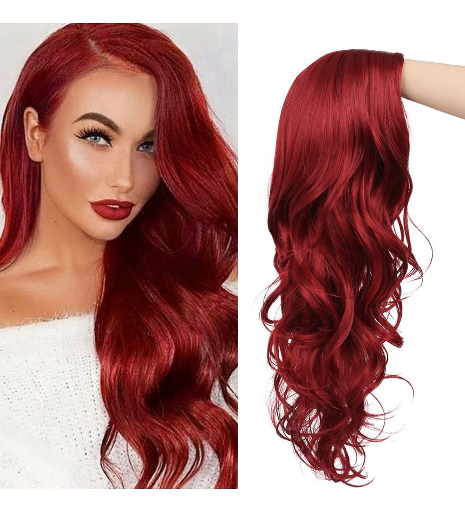 Tseses Red Long Curly Wavy Wig for Women - Cosplay & Halloween Synthetic Fiber - Buy Online on GoSupps.com