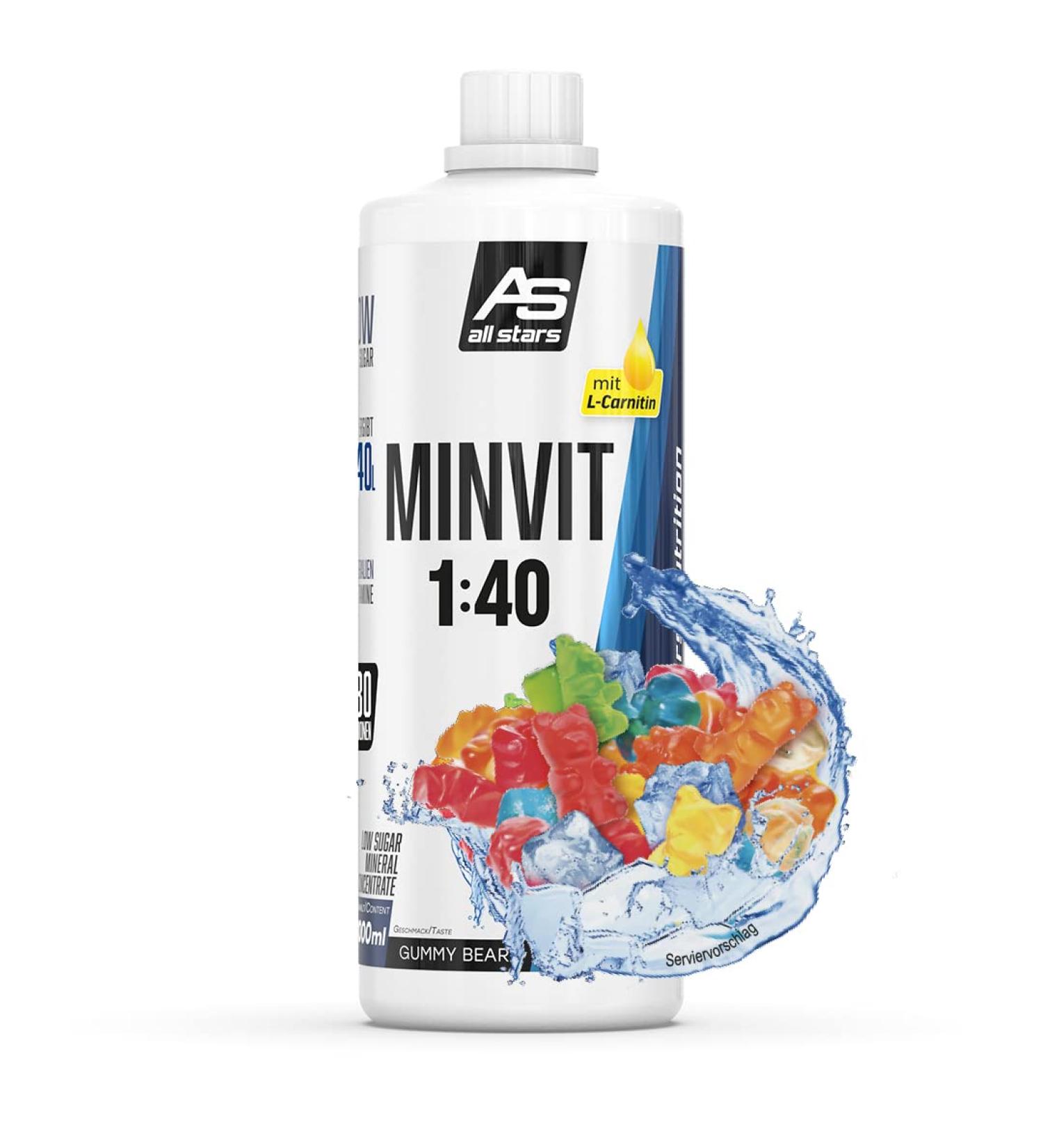 All Stars MINVIT LIGHT Rubber Bear Drinks Concentrate 1 L Syrup Including Vitamins & Minerals Concentrate for 40 L Drink Sports Drink Low Sugar Drink Drink with L-Carnitine - Buy Online on GoSupps.com