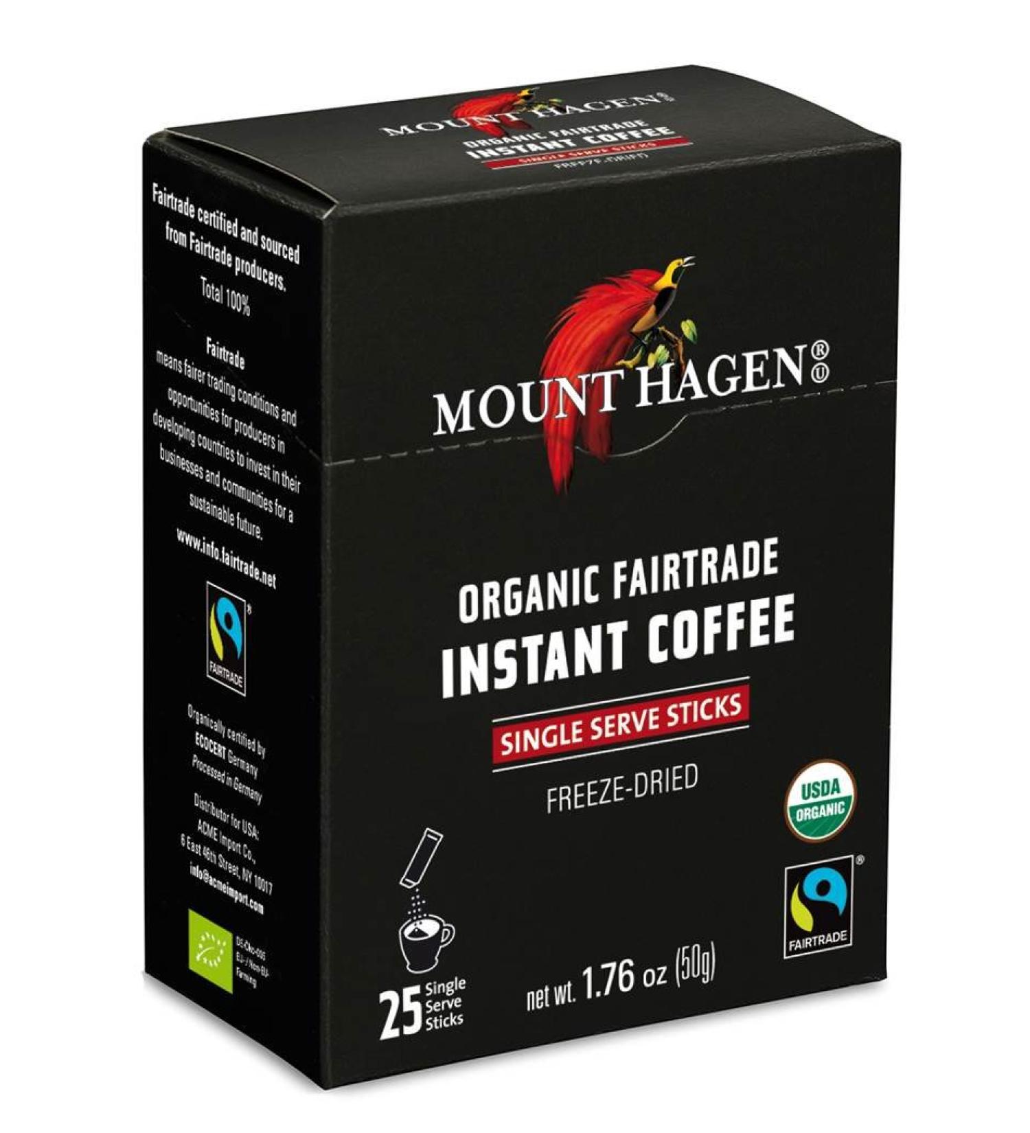 Mount Hagen Organic Instant Regular Coffee - 25 Count Single Serve Packets, 1.76 oz (50g) - Buy Online on GoSupps.com