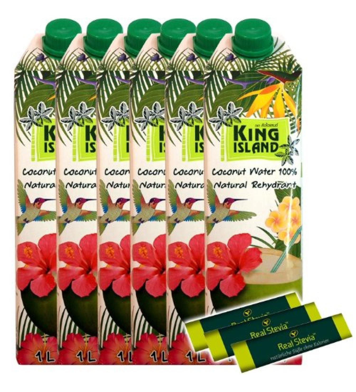Coconut Water - King Island - Coconut Water - 100% - 6 x 1 litre + 3 x Stevia Stick