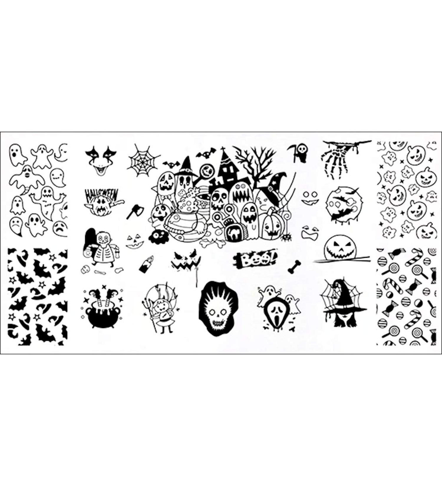XL STAMPING STENCIL # L-005 Halloween Bats Ghosts Pumpkin Witch