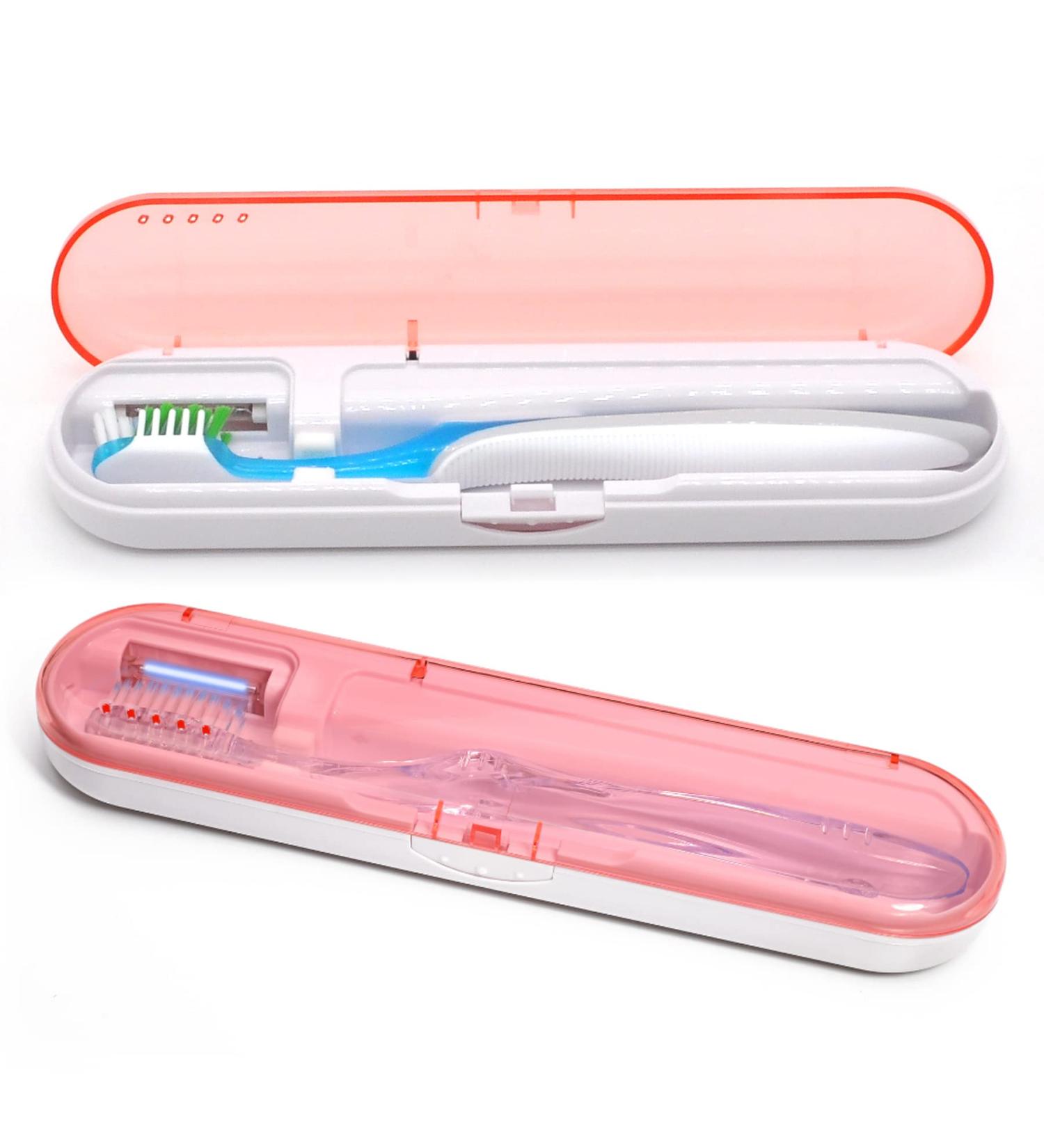MOOFFZ Smart Toothbrush Case with U V Cleaning Light - Portable Holder for Travel, Camping, School & Home - Pink/White - Buy Online on GoSupps.com