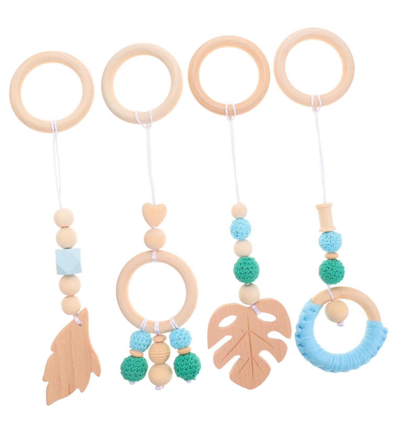 SAFIGLE 4pcs Stroller Yarn Bead Pendant Wooden Crib Set - Handmade Activity Nursing Game for Stuffed Wood Bed and Rattle - Buy Online on GoSupps.com