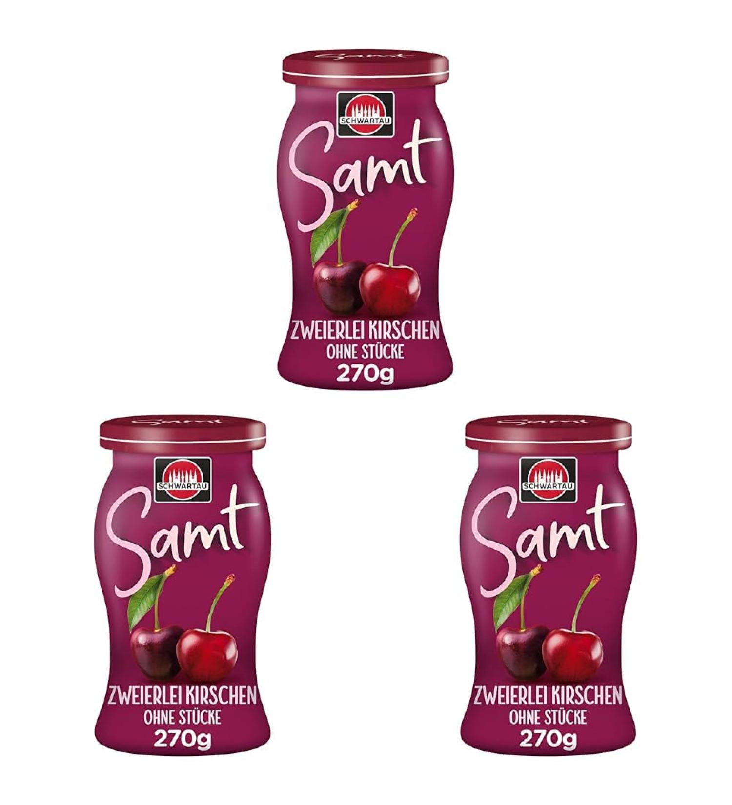 Schwartau Samt Two Kinds of Cherries Fruit Spread - No Pieces No Stones - 270g Pack of 3 - International Shipping Available - Buy Online on GoSupps.com