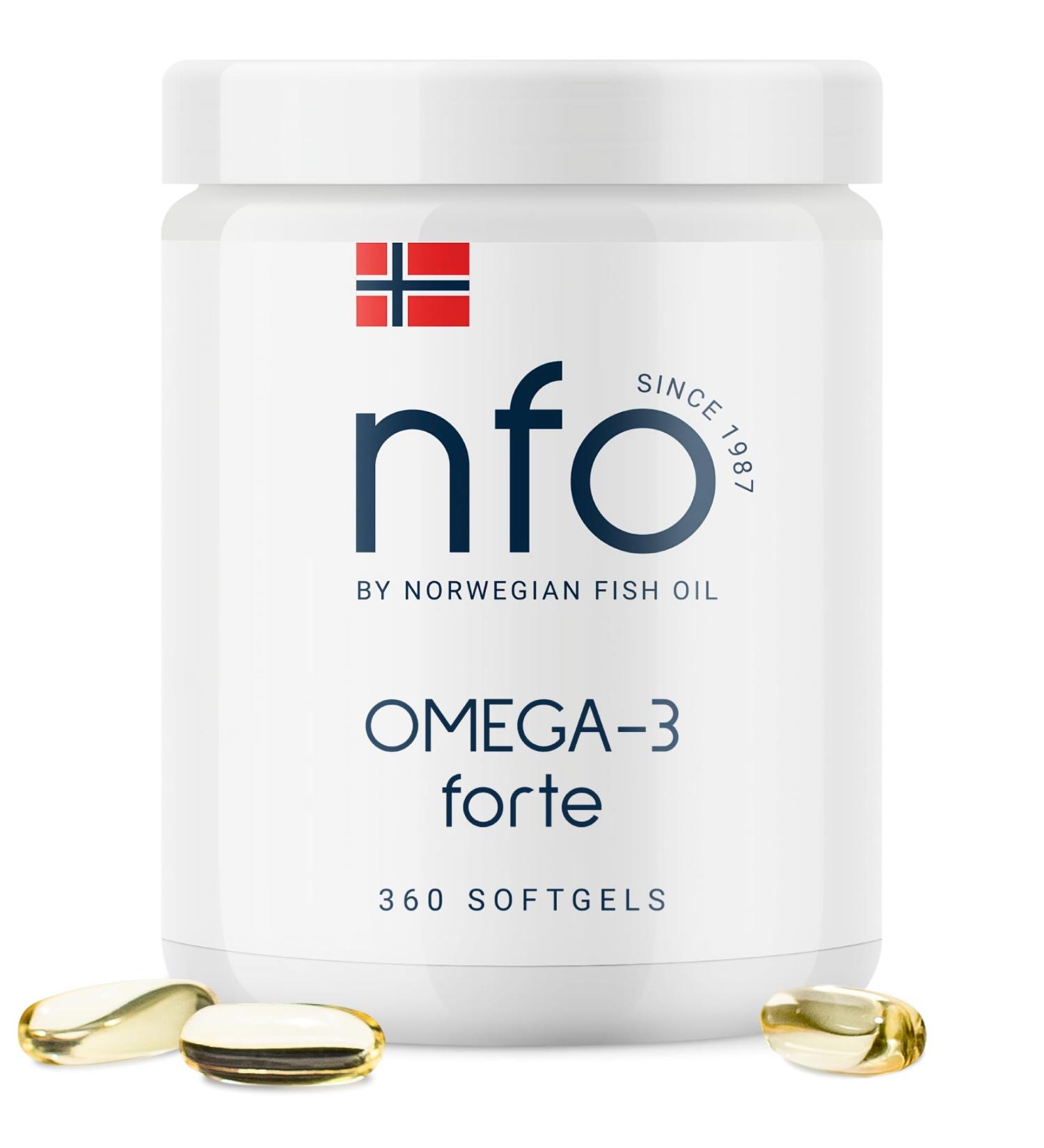 NFO Omega 3 Forte 360 Capsules Norwegian Fish Oil with high Concentration of EPA:DHA Formula with Vitamin E Natural Complex for Adults and Kids +3 Years Made in Norway from Freshly Caught Wild Fish 1 count (Pack of 360) - Buy Online on GoSupps.com