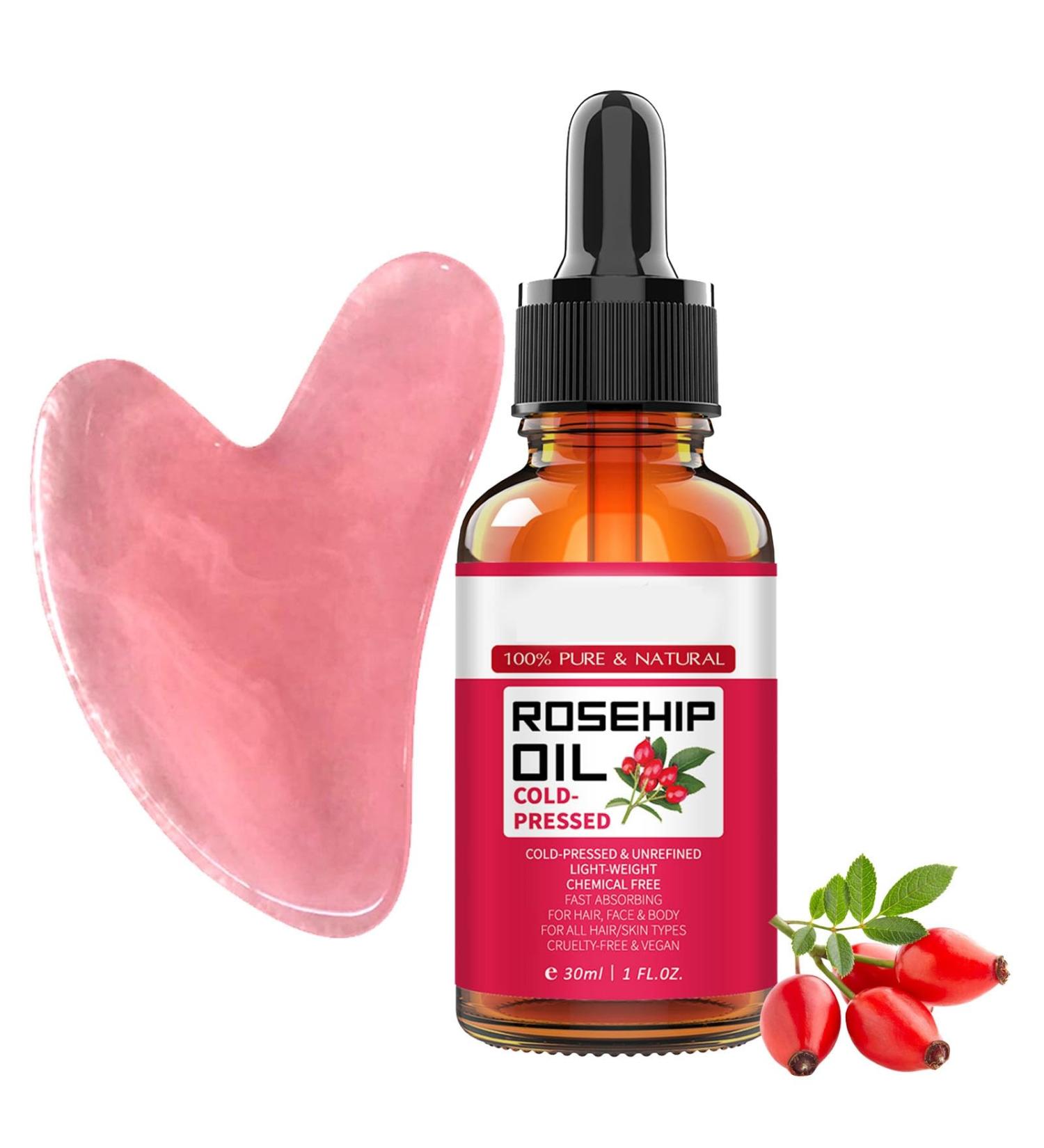 2Pcs Hydrating Facial Skincare Set | Rosehip Seed Oil & Gua Sha Tool for Radiant Skin | Organic Vitamin A Facial Oils - Buy Online on GoSupps.com