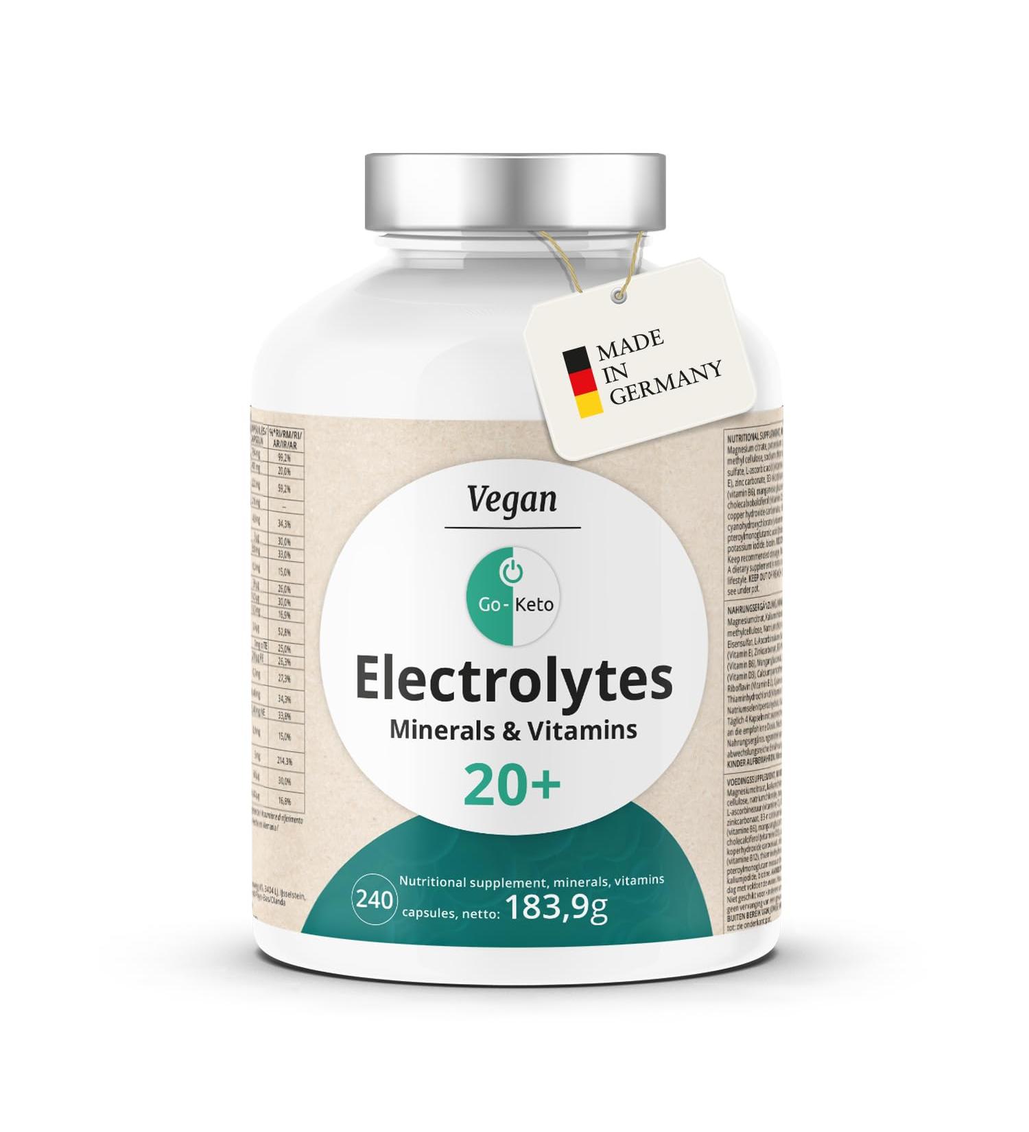 Go Keto Go-Keto Electrolyte Mix 240 vegan capsules 24 perfectly balanced electrolytes and vitamins for a safe intake during sports fitness or a keto diet lactose-free lactose-free - Buy Online on GoSupps.com