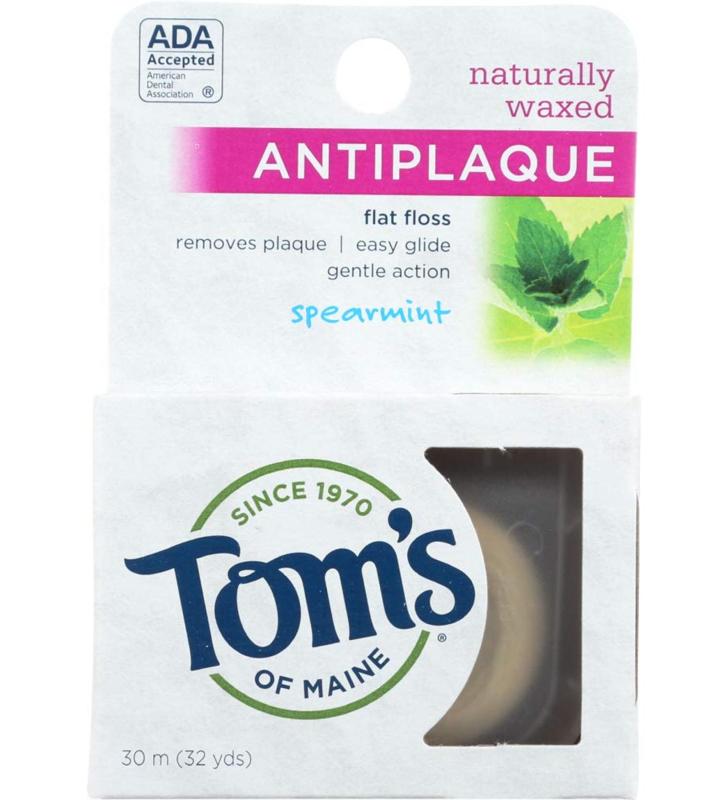 Tom's of Maine Natural Waxed Antiplaque Flat Floss - Spearmint 32 Yards Pack of 2 | Eco-Friendly Dental Care | International Shipping - Buy Online on GoSupps.com