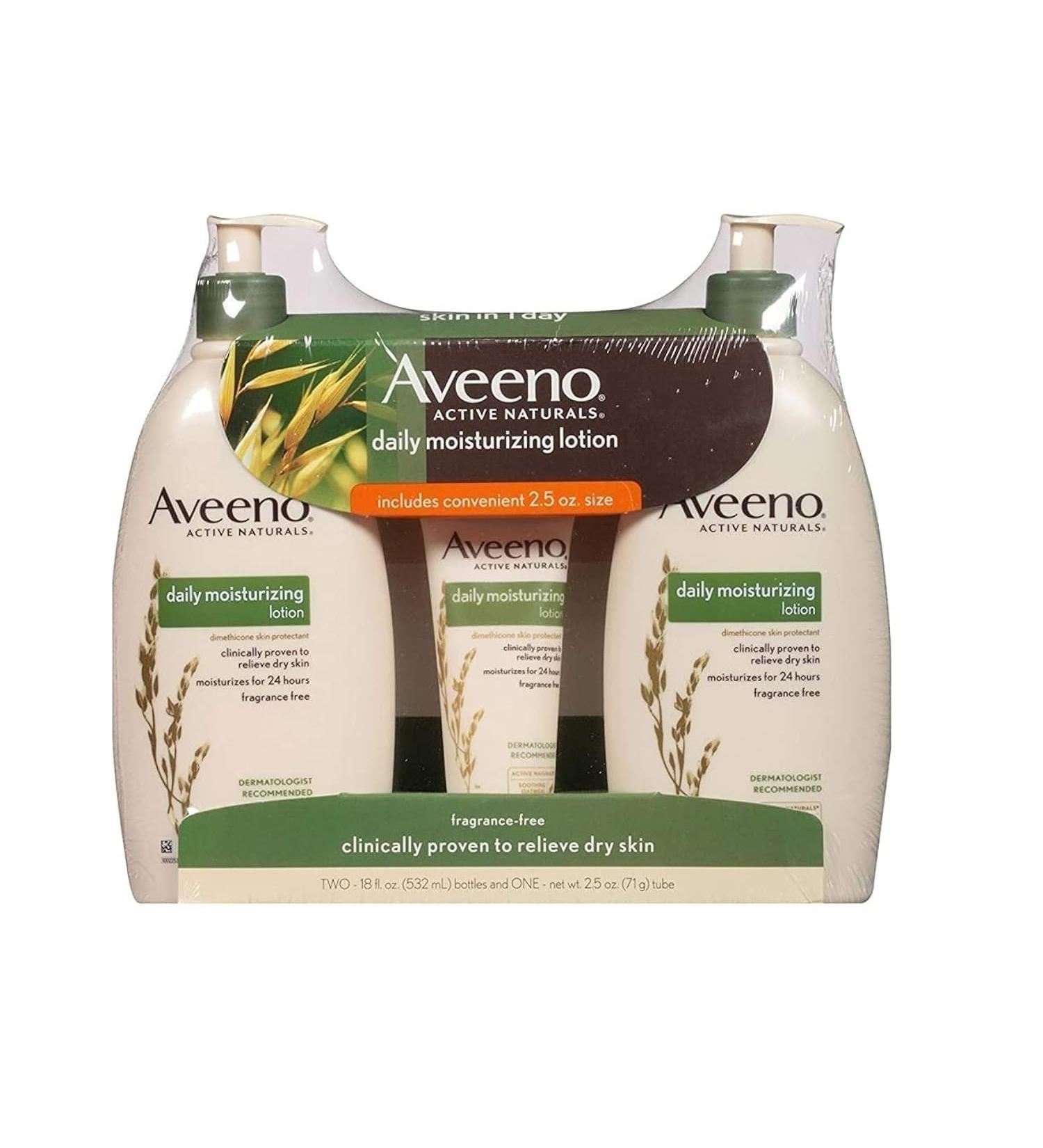 Aveeno Daily Moisturizing Lotion (18 fl. oz. 2 pk. with 2.5 oz. Tube) 3 Piece Assortment