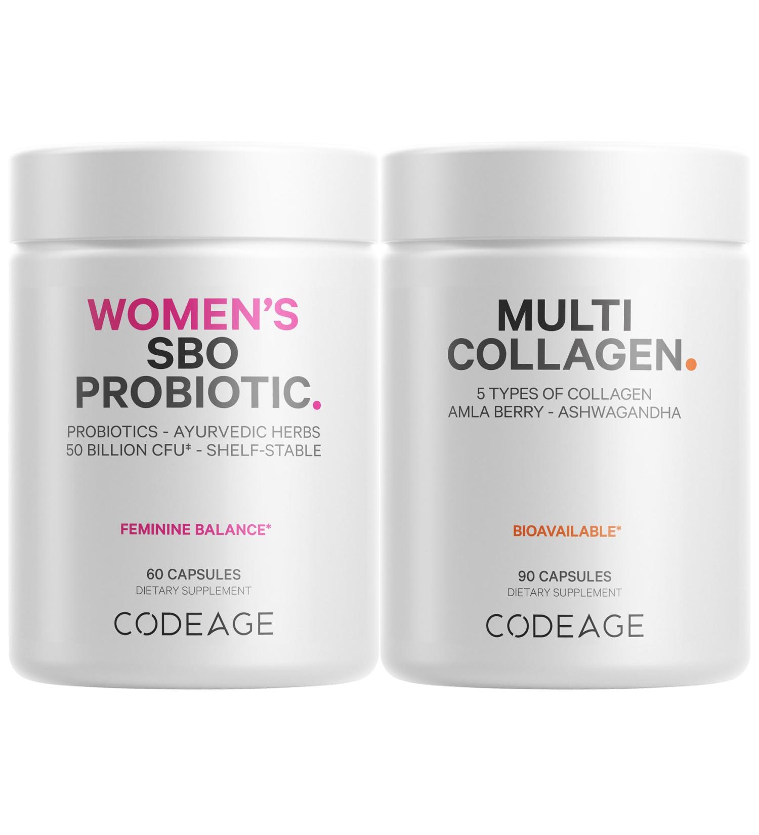 Codeage Multi Collagen Protein Capsules & Probiotics for Women Bundle | Multi Collagen Pills Collagen Types I II II V & X 90 Count | Prebiotics & Probiotics for Women - Soy & Dairy Free 60 Count - Buy Online on GoSupps.com