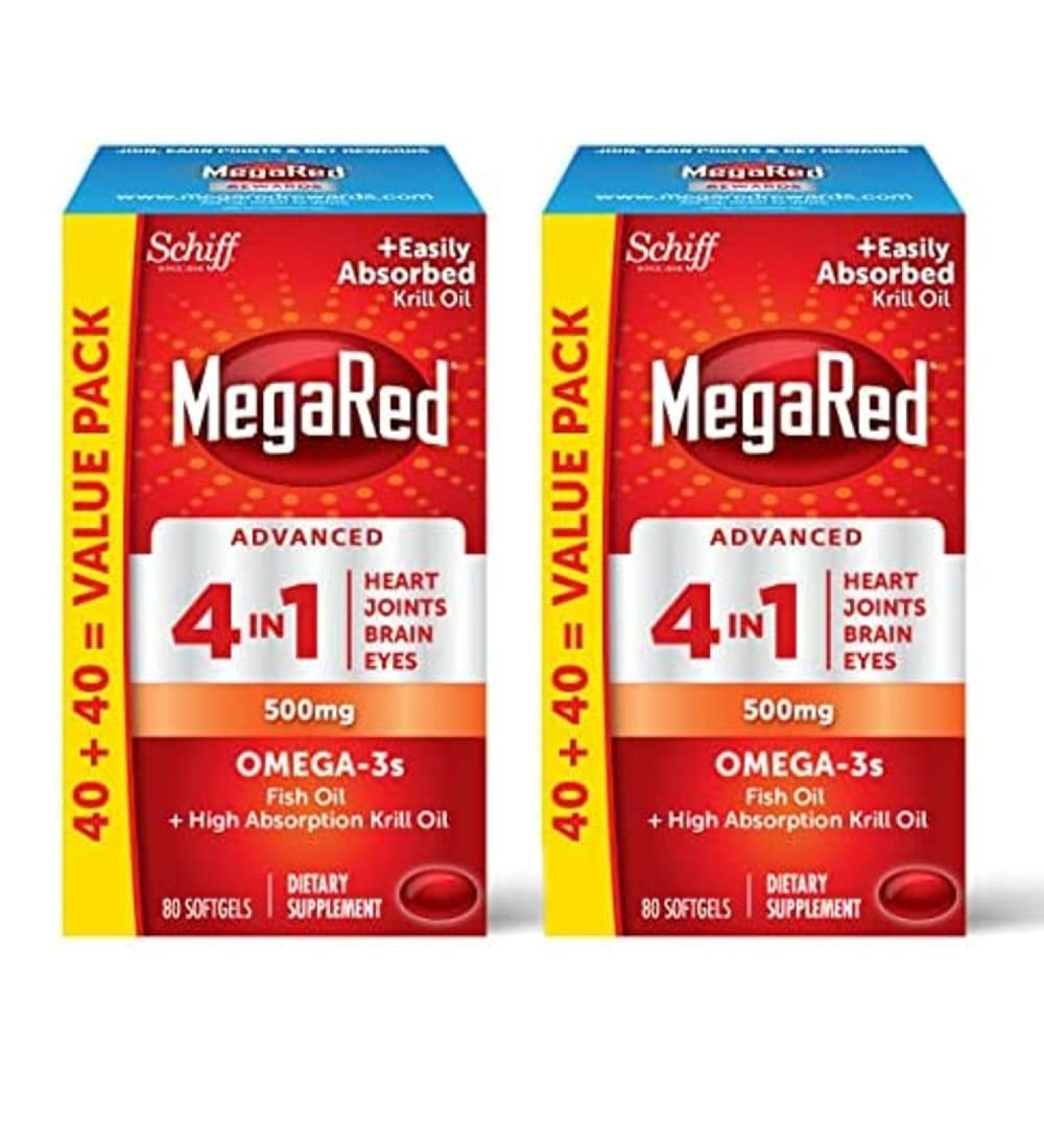 MegaRed Advanced 4 in 1 Omega-3 Fish Oil + Krill Oil, 80 Softgels (Pack of 2) 80 Count (Pack of 2)