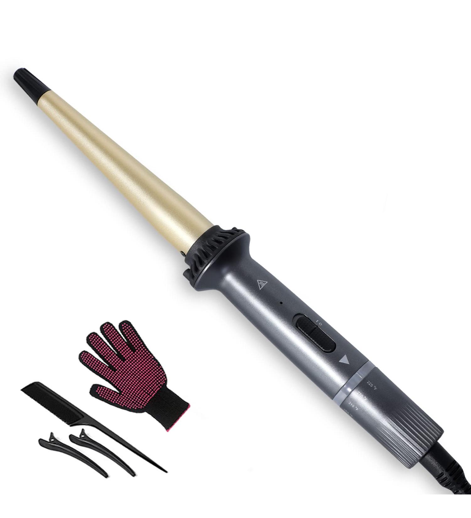 Tapered Curling Iron 1/2-1 Inch Hair Curler with Ceramic Coating and Adjustable Temperature - Dual Voltage Wand for All Hair Types - Includes Glove - Buy Online on GoSupps.com