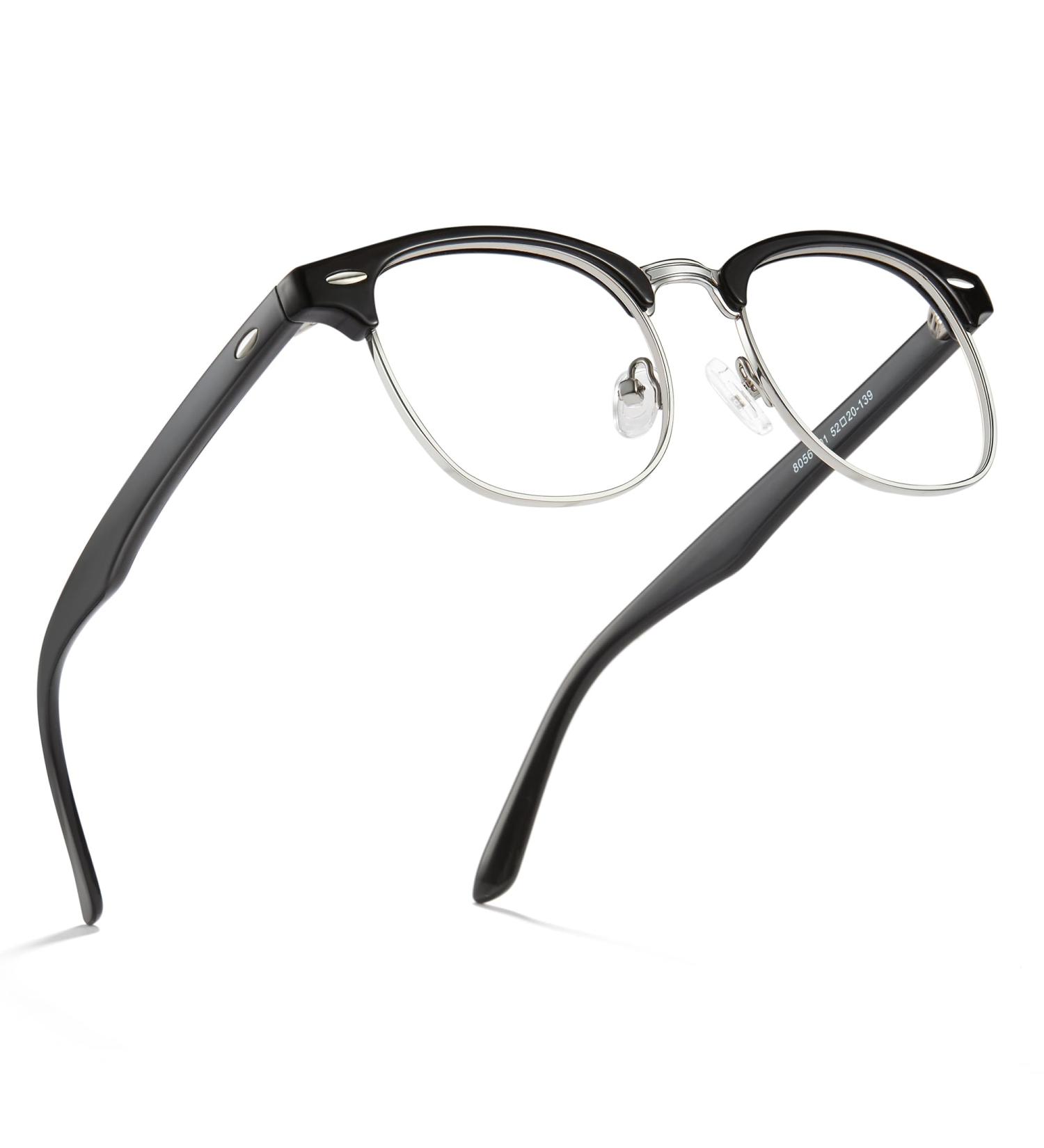 Cyxus Retro Semi Rimless Blue Light Glasses for Men & Women - Anti Eye Strain & Gaming - Stylish Black Silver Frame - Buy Online on GoSupps.com