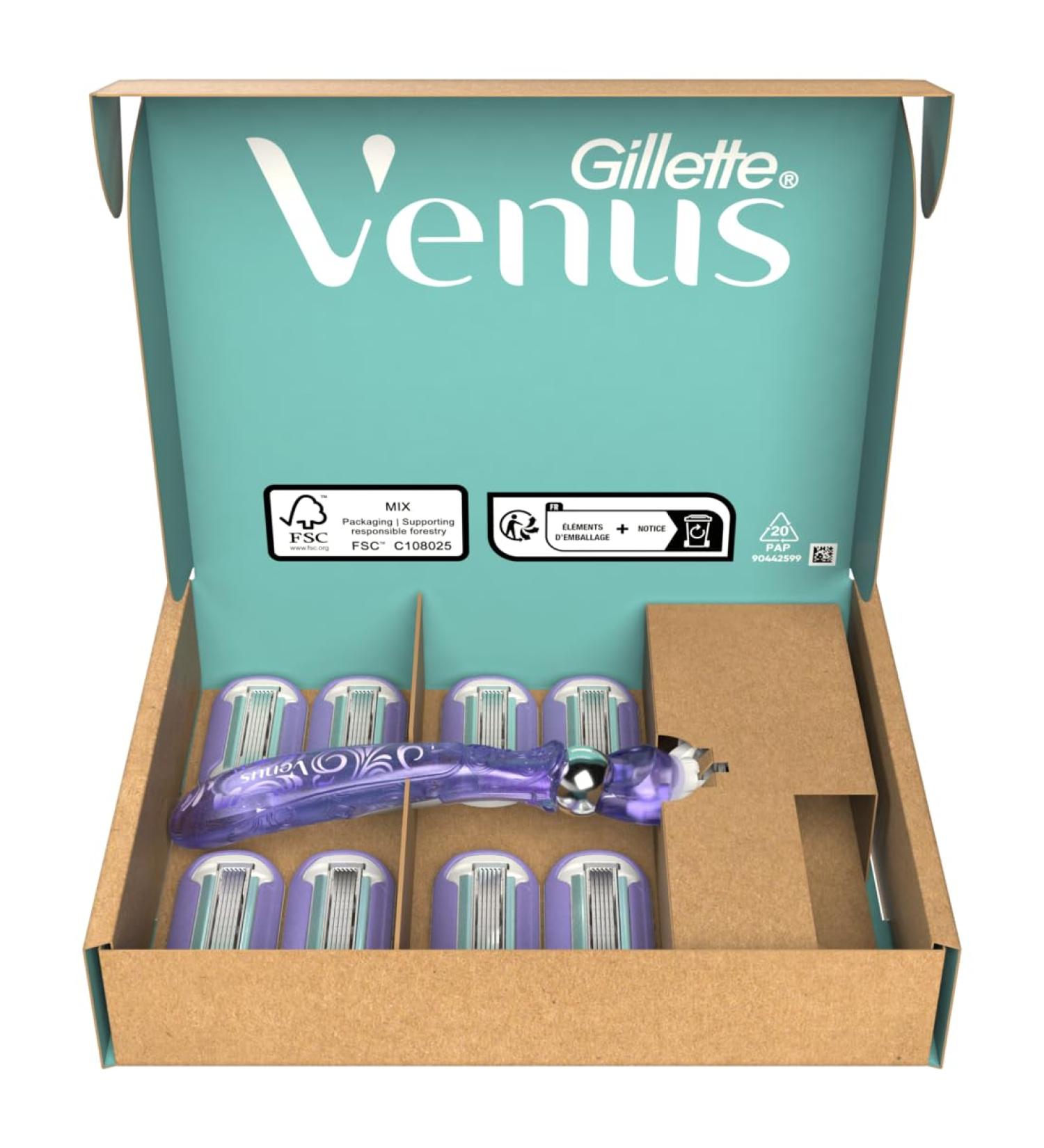 Gillette Venus Deluxe Smooth Swirl Razor for Women 9 Blades 5 Robust Blades for a smooth leather