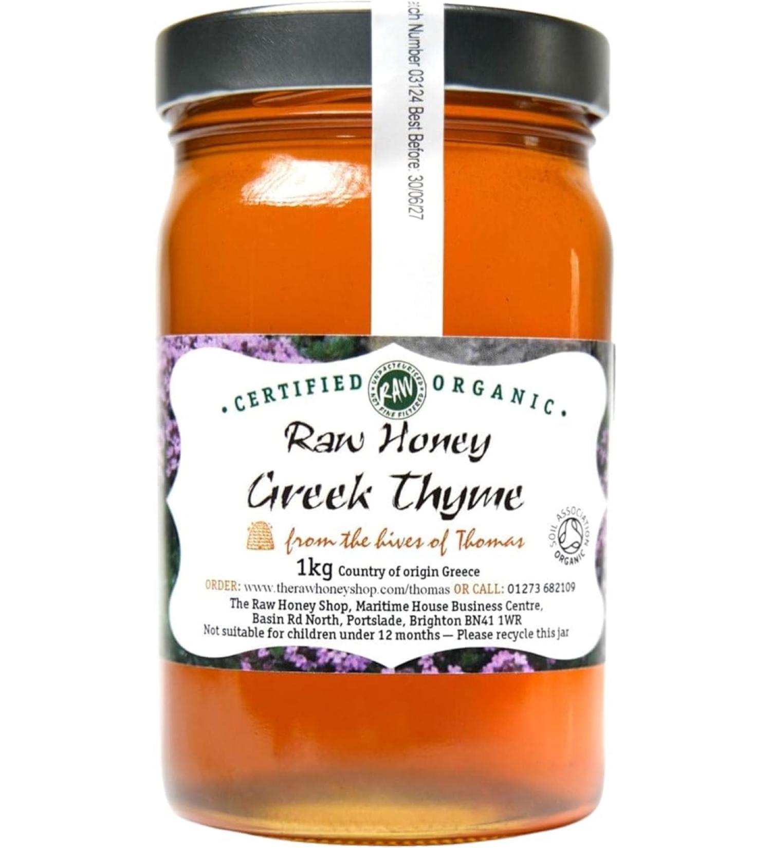 MIEL DE THYM SAUVAGE GREC BIO 1kg - 100% BRUT & NON PASTEURIS R colt dans le P loponn se Ar mes Herbac s & Fruit s Press Froid Filtr Grossi rement - The Raw Honey Shop Thym sauvage 1 kg (Lot de 1) - Buy Online on GoSupps.com