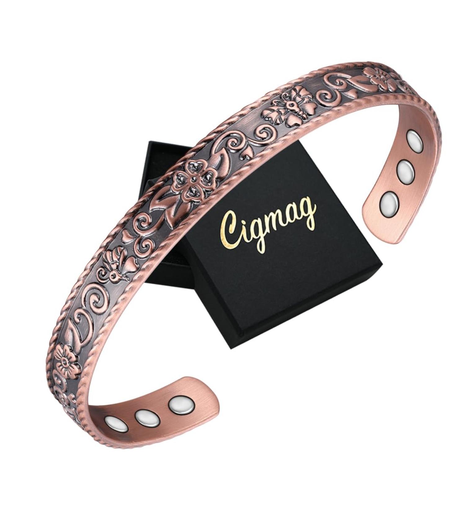 Cigmag 6X Lymphatic Drainage Copper Bracelet for Women - Ultra Strength Magnet, Adjustable Cuff Bangle - Butterfly Flower Pattern - Buy Online on GoSupps.com