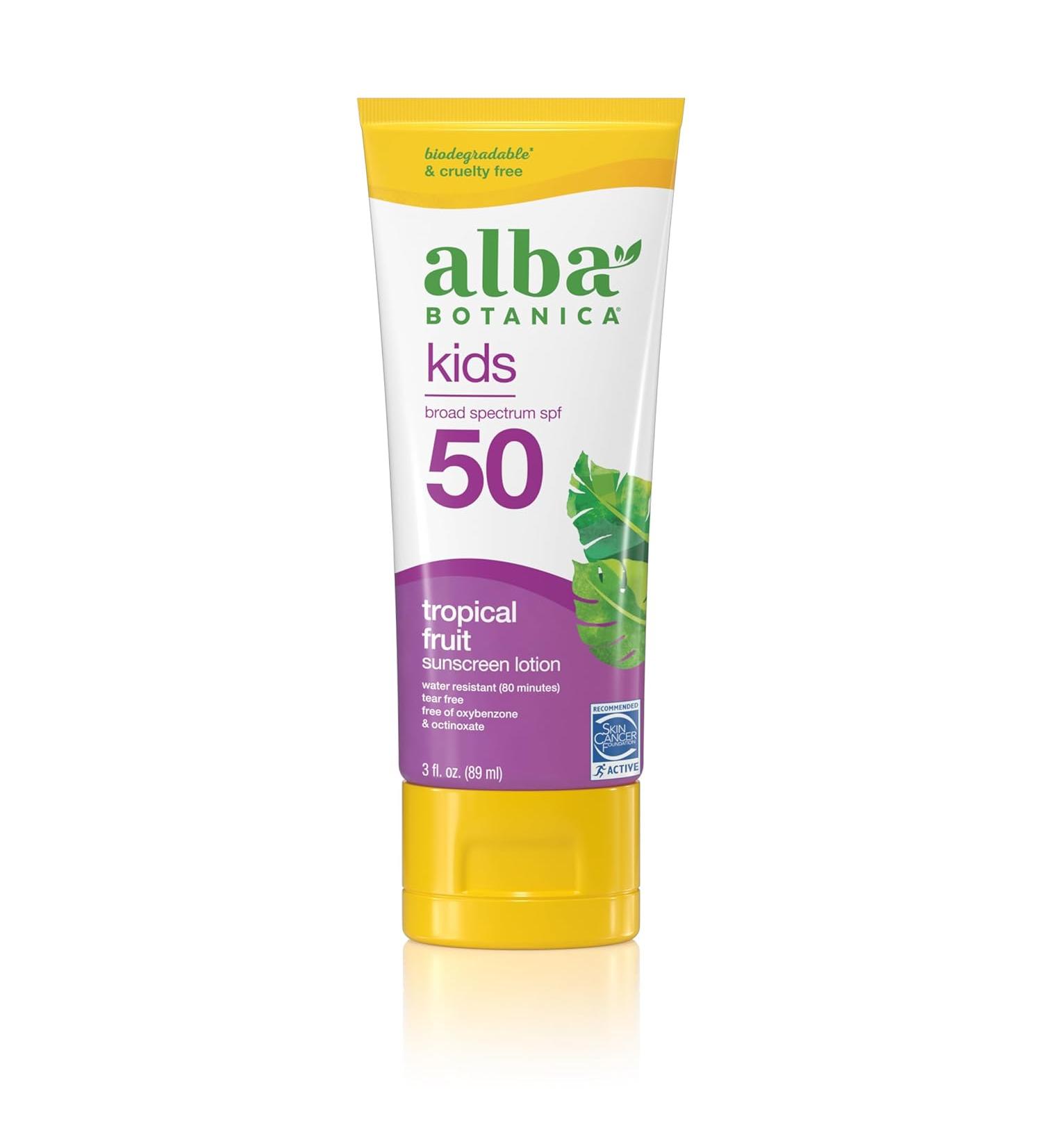 Alba Botanica Kids Sunscreen for Face and Body - SPF 50 - Tropical Fruit - 3 Fl Oz. - Buy Online on GoSupps.com