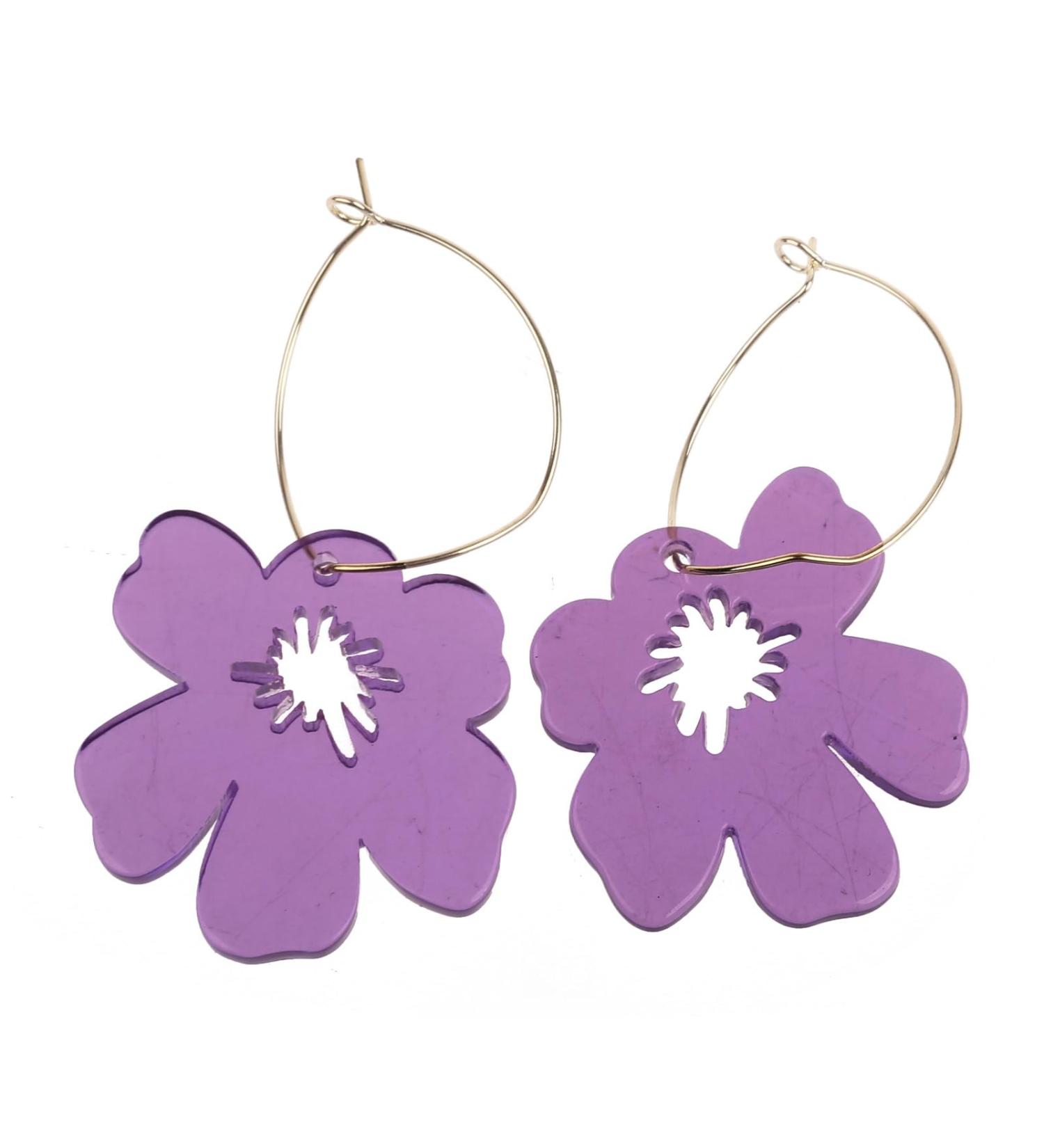 Feylie Flower Charm Earrings | Bohemian Y2K Drop Earrings for Women & Girls | Perfect Summer Festival & Beach Accessory | Unique Party Gift in Violet - Buy Online on GoSupps.com