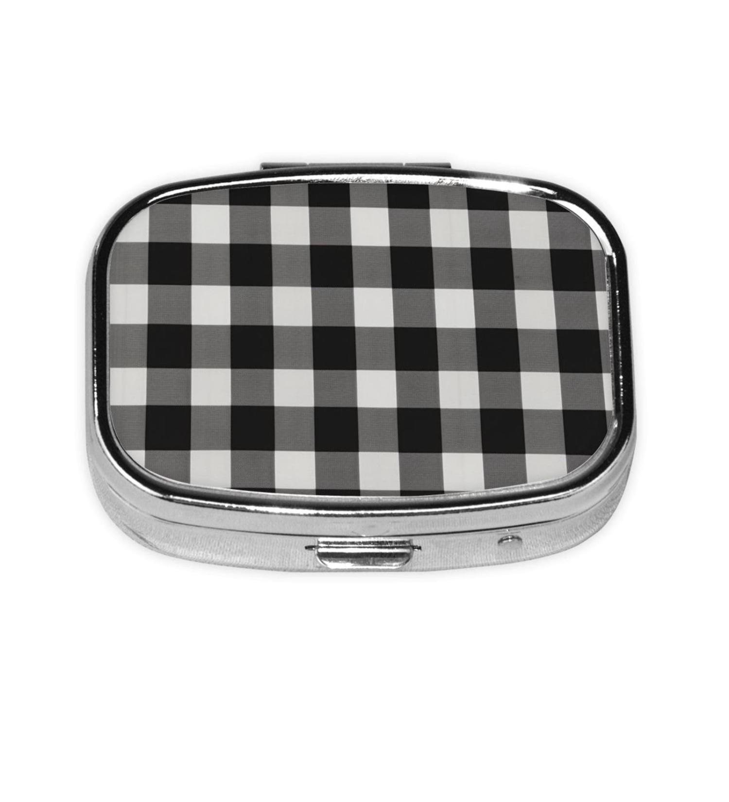 Buy Black and White Plaid 2 Compartment Pill Case - Cute Travel Pill Organizer for Pocket & Purse - Buy Online on GoSupps.com