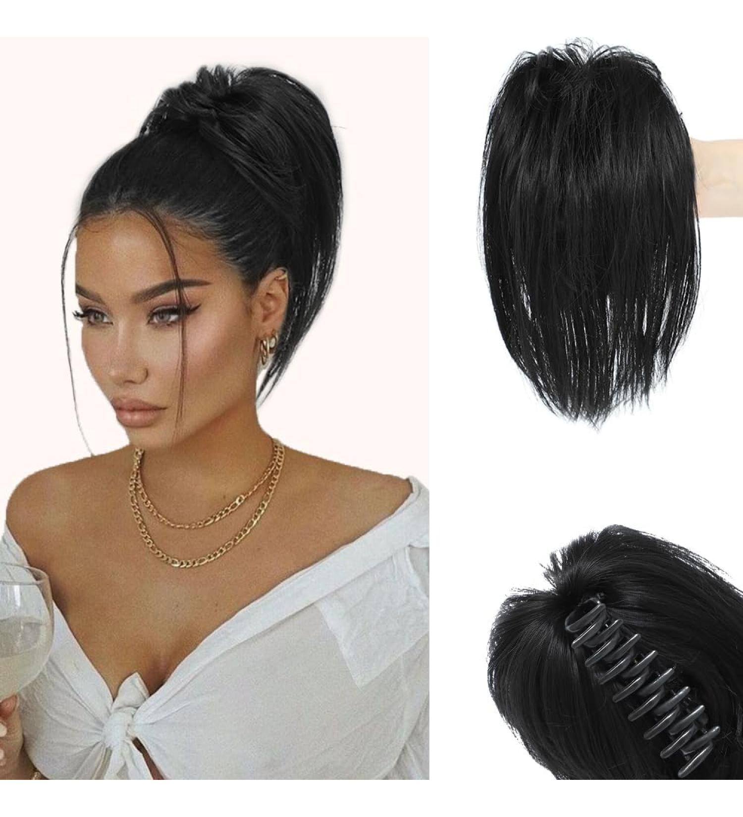 Colorfulpanda Claw Clip Messy Bun Hair Extension - Natural Black Synthetic Hairpiece for Women and Girls - Buy Online on GoSupps.com