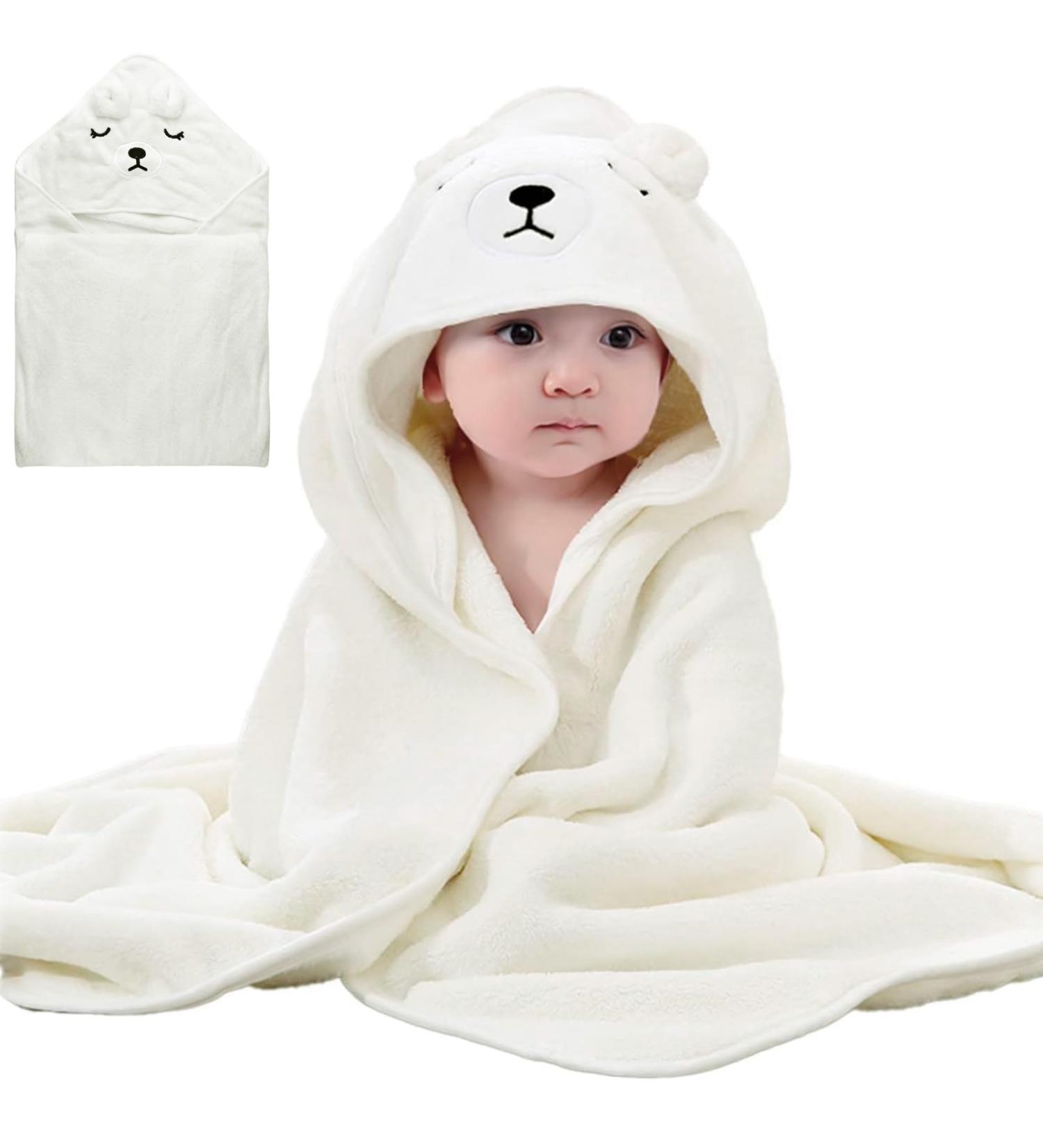 KDIMSU Hooded Baby Towel - Soft Absorbent Bath Towel for Newborns | Perfect Baby Shower Gift (80x80cm White) - Buy Online on GoSupps.com