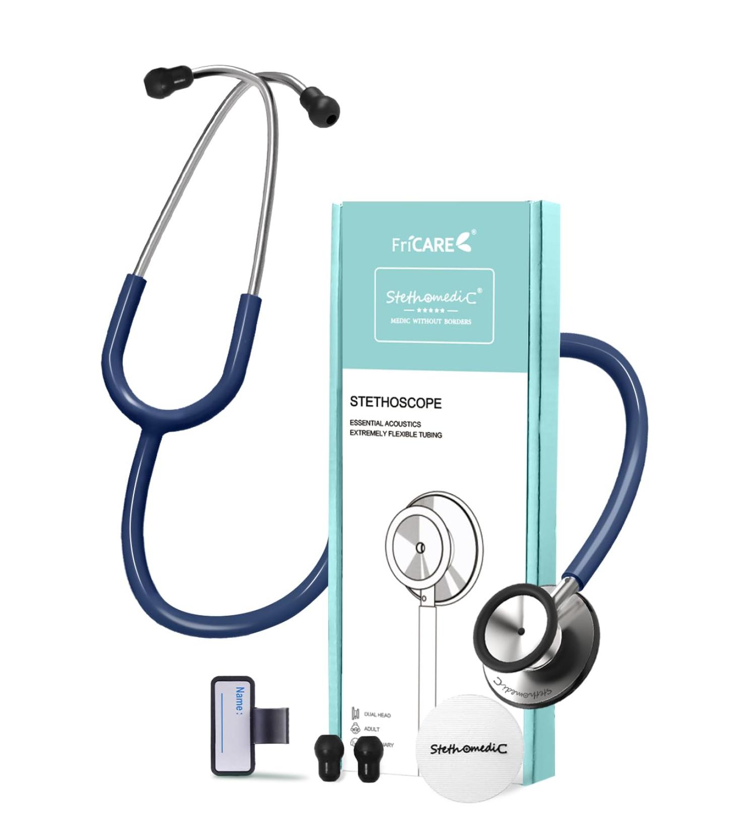 FriCARE Navy Blue Stethoscope | Dual Head for Nurses & Home Health | Essentials for Adults & Kids - Monitor Heartbeat & First Aid - Buy Online on GoSupps.com
