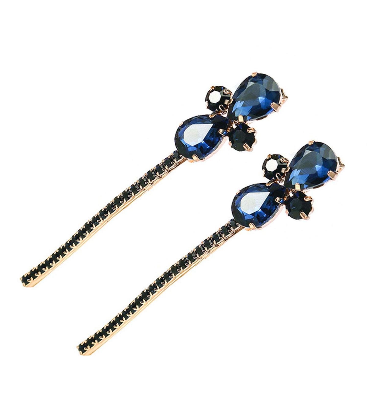 2PCS Vintage Crystal Rhinestone Barrettes for Women - Blue Bridal Hair Accessories - Buy Online on GoSupps.com