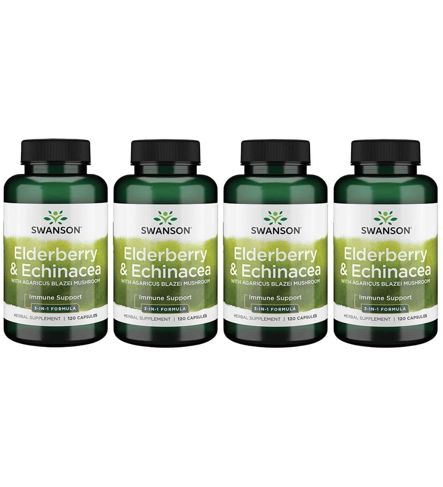 Swanson Elderberry & Echinacea Capsules with Agaricus Blazei Mushroom - 120 Count | Immune Support - Buy Online on GoSupps.com