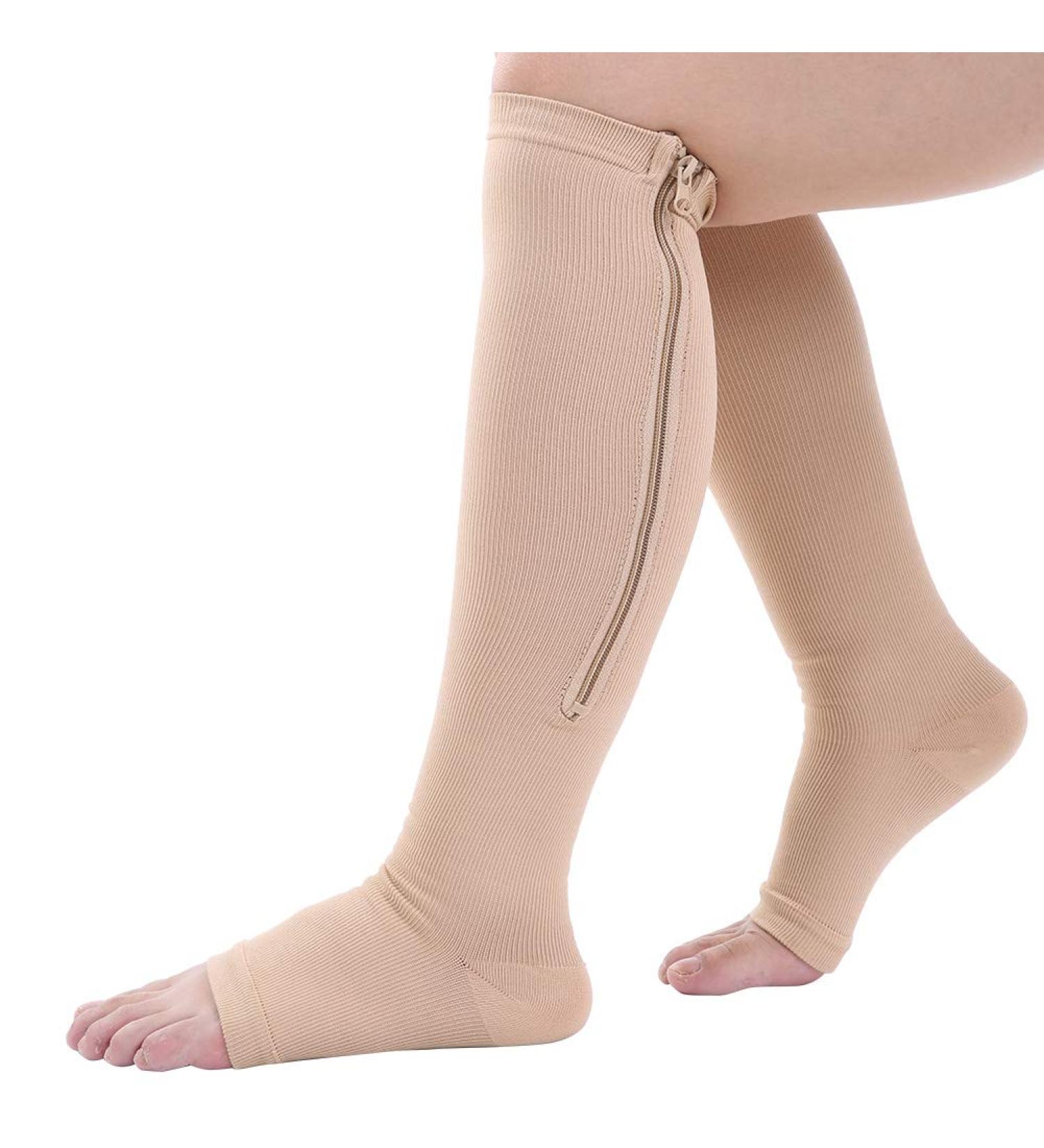 Zipper Compression Stockings for Men & Women - Open Toe Knee-High Socks for Varicose Veins & Pregnancy - Medical Grade Support (L/XL Skin) - Buy Online on GoSupps.com