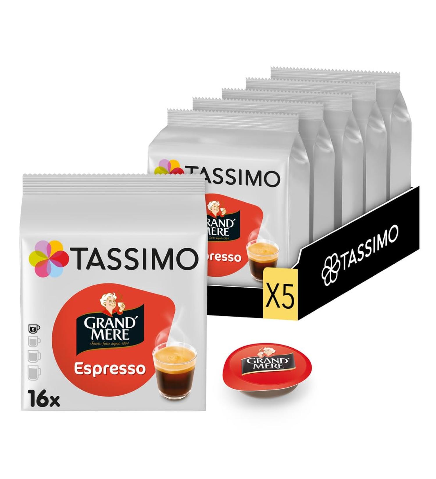 Tassimo 80 Dosettes Caf Espresso Grand'M re Compatibles avec les machines TASSIMO 80 Caf s Riches et Intenses 5 packs de 16 dosettes (L'emballage peut varier)