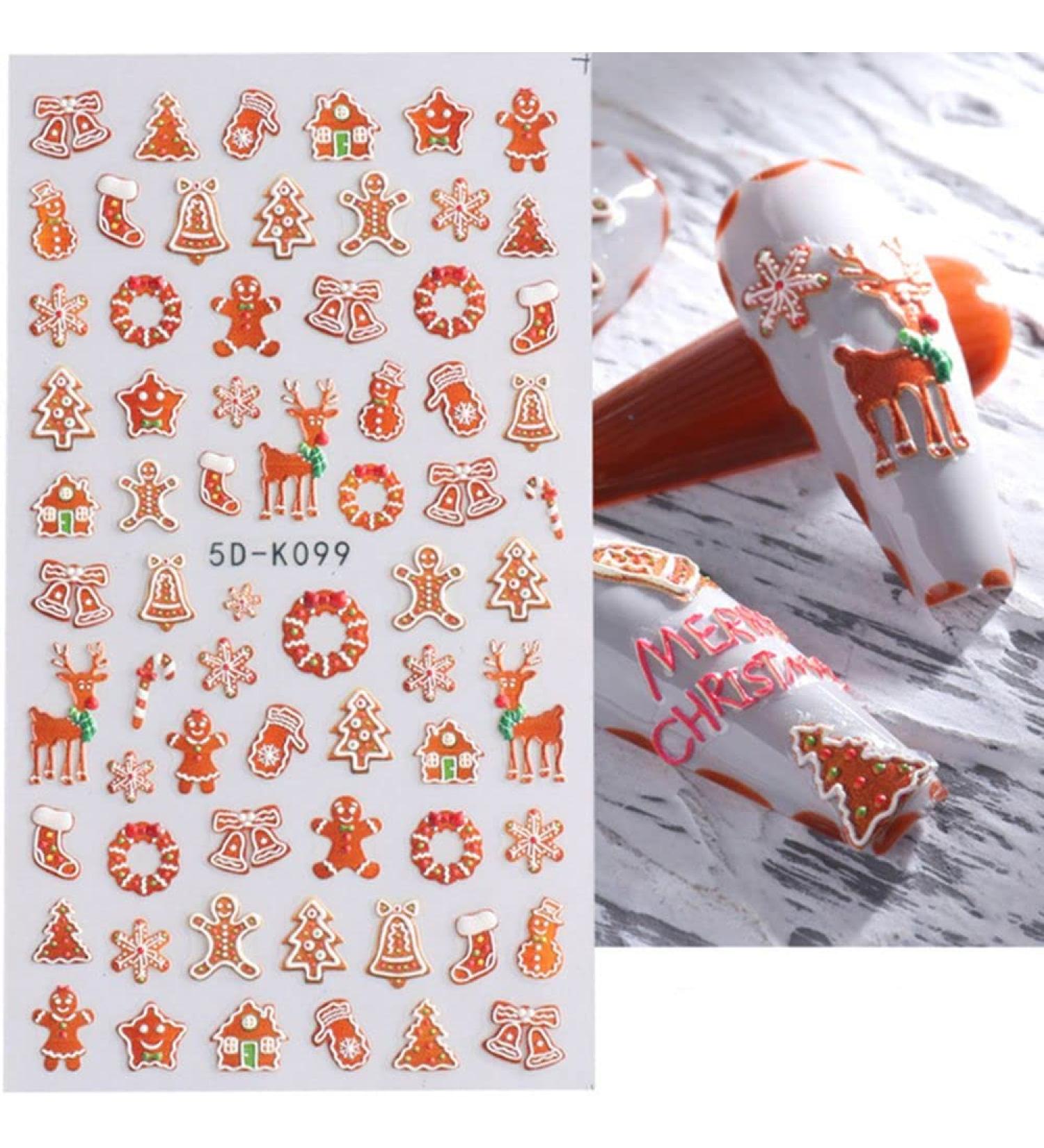 Xmas Decals Nail Art Decoration Festive Design Gingerbread Man 5D Embossed Nail Stickers Snowflakes Winter(5D-K099) - Buy Online on GoSupps.com