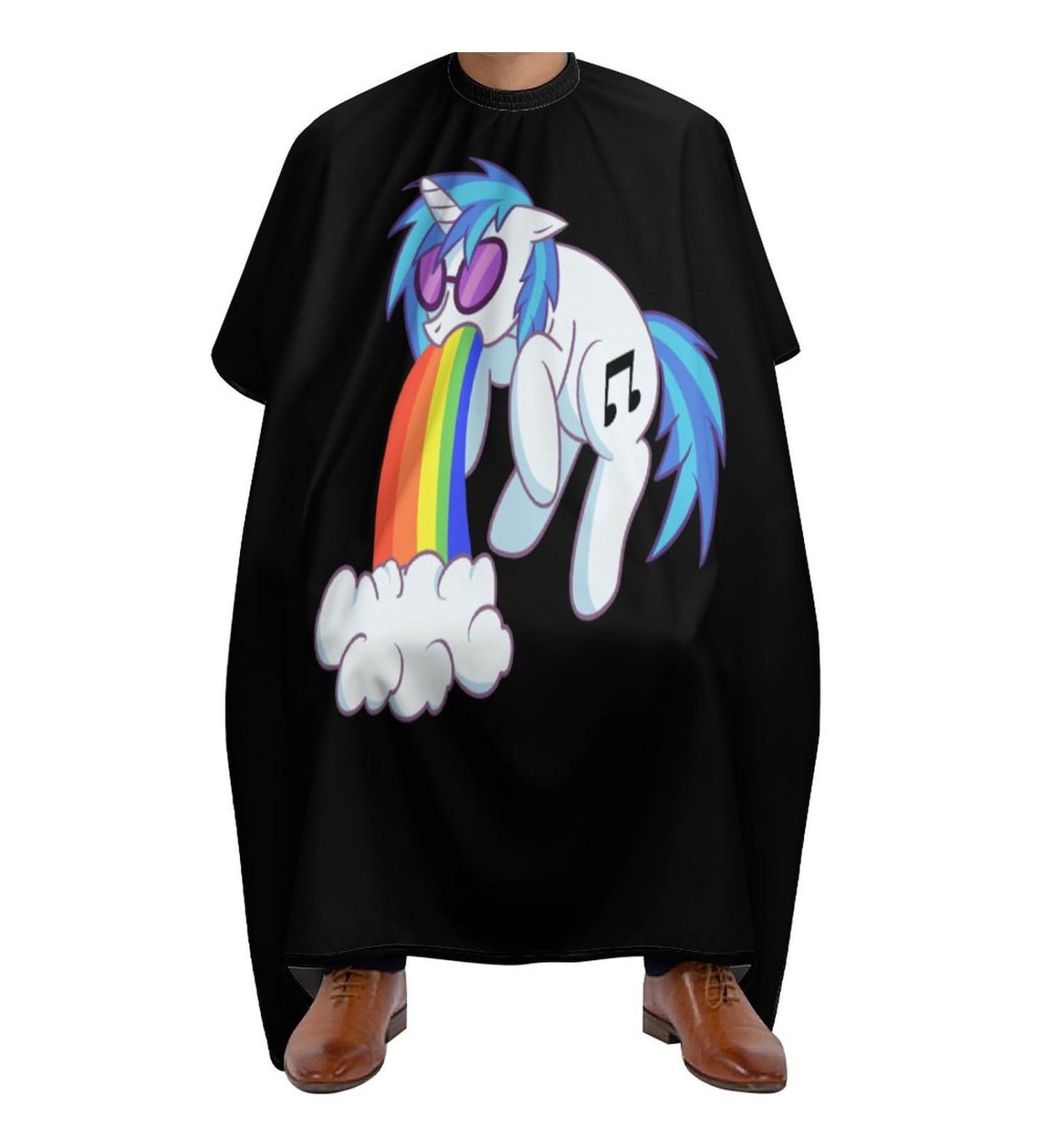 Rainbow Vomiting Unicorn Barber Cape | Adjustable Snap Hair Cutting Apron for Adults - Fun & Functional Salon Gear - Buy Online on GoSupps.com