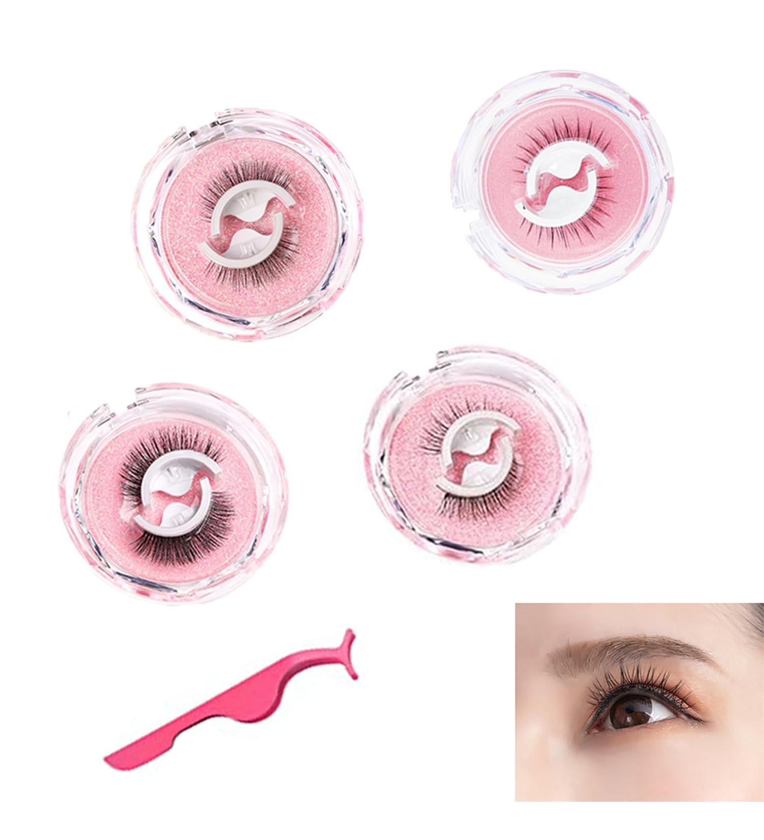 RHQFDM 4 Pairs Reusable Self-Adhesive Eyelashes Artificial False 3D Eyelashes that Don't Need Glue Comes with Pink Tweezers Makes Your Eyelashes Look Thicker and Curlier - Buy Online on GoSupps.com