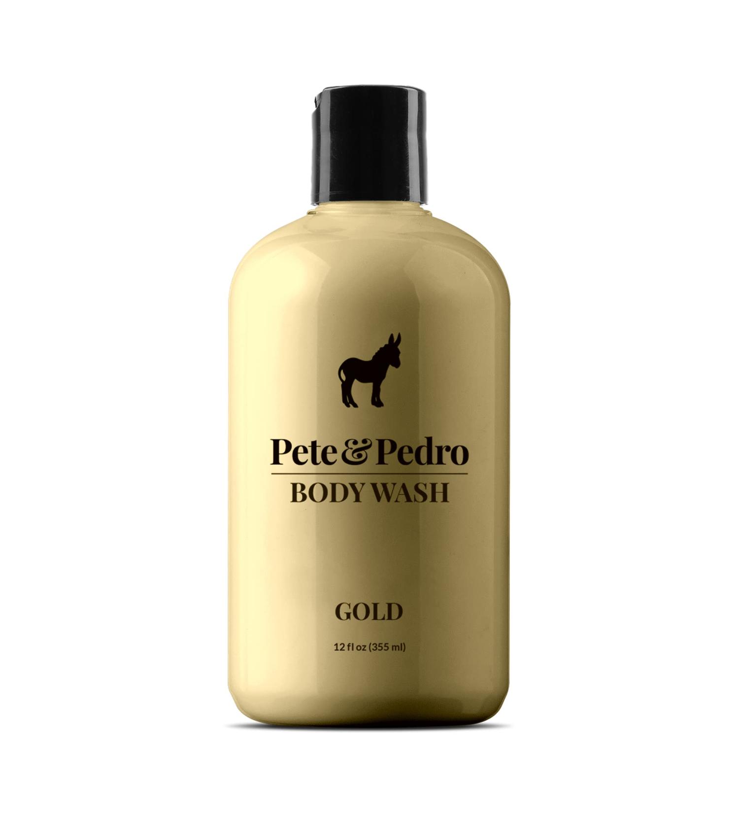 Pete & Pedro Gold Body Wash for Men - Masculine Leather Scent - Moisturizing Shower Bodywash with Activated Charcoal - Helps Dry Skin - 12 oz - Buy Online on GoSupps.com