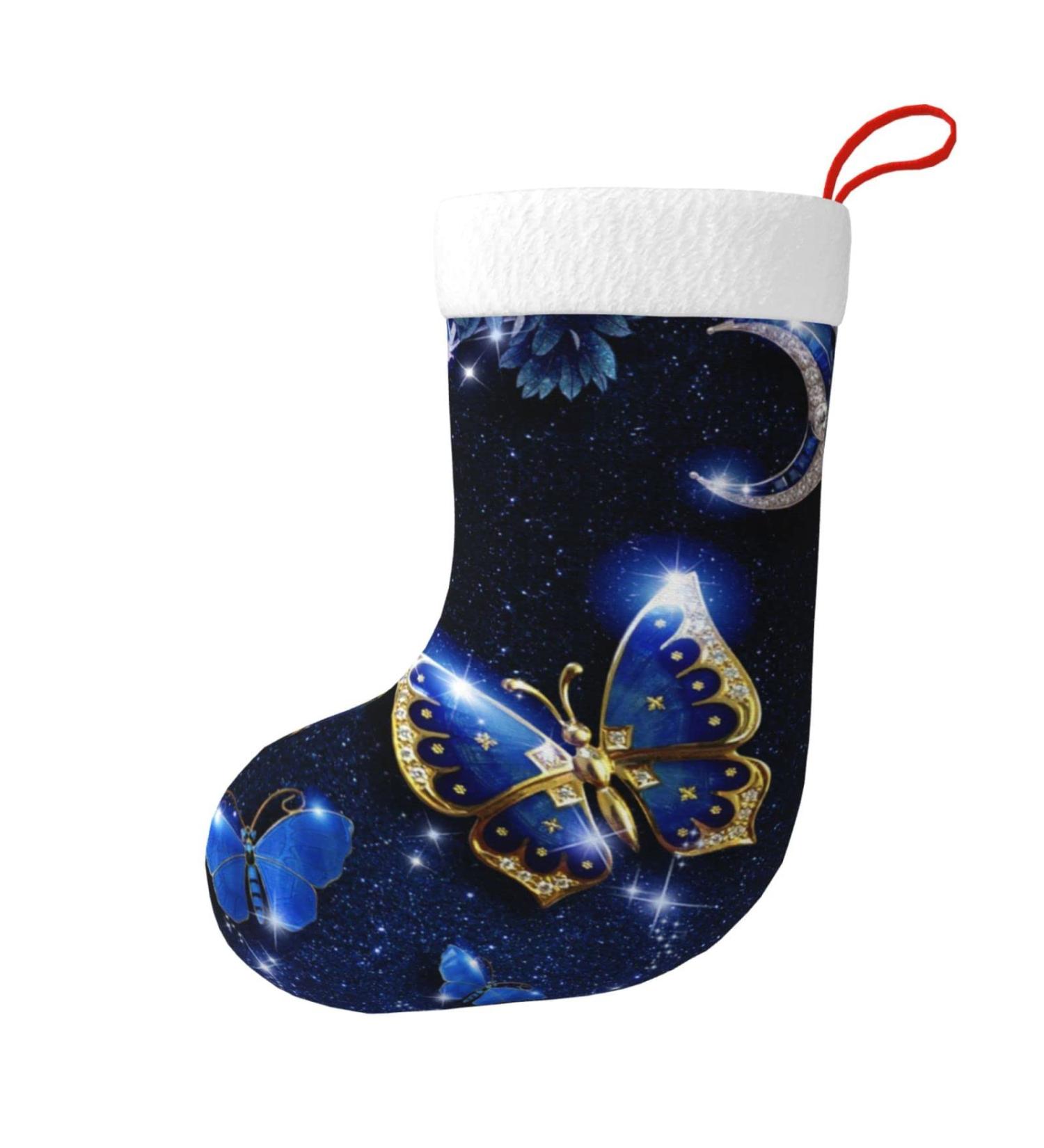 Shop Ffexs Blue Butterfly Velvet Christmas Socks - Perfect Holiday Gifts | One Size - Buy Online on GoSupps.com