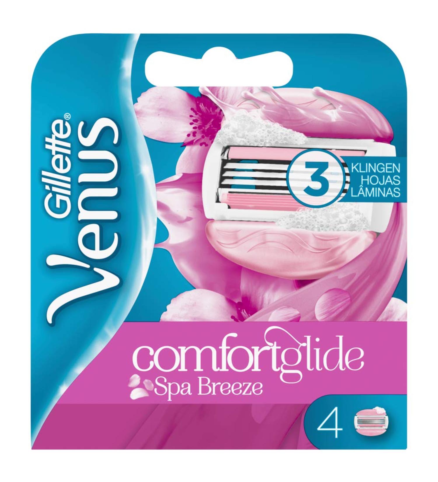 Gillette Venus Comfortglide Breeze Spa Razor Blades for Women - 4 Pack with Shaving Gel Pad for Skin Protection | International Shipping Available - Buy Online on GoSupps.com