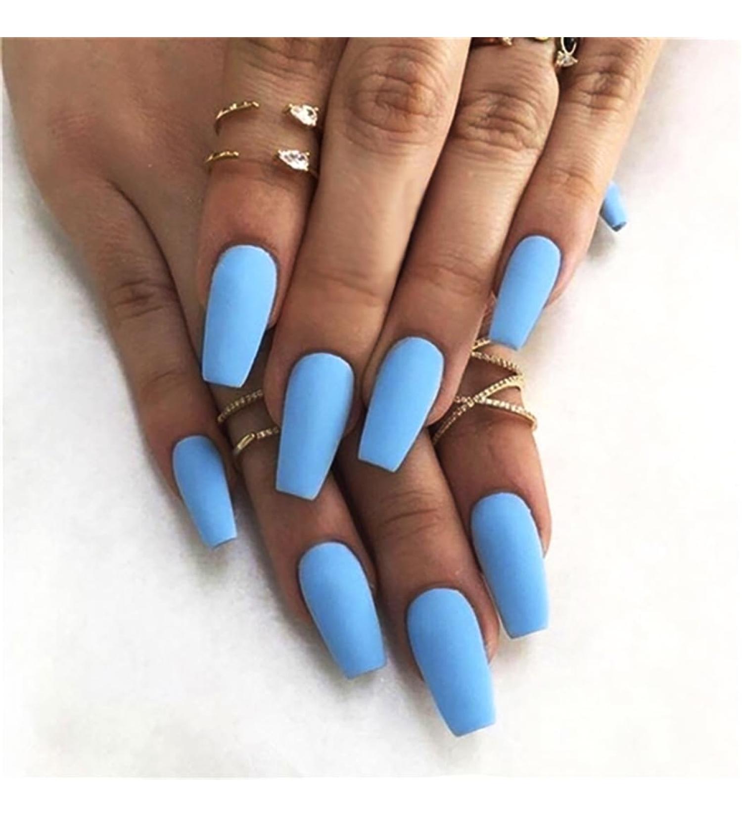 Brishow Blue Matte Ballerina Press-On Nails - 24PCS Short Artificial Acrylic Nails for Women & Girls - Buy Online on GoSupps.com
