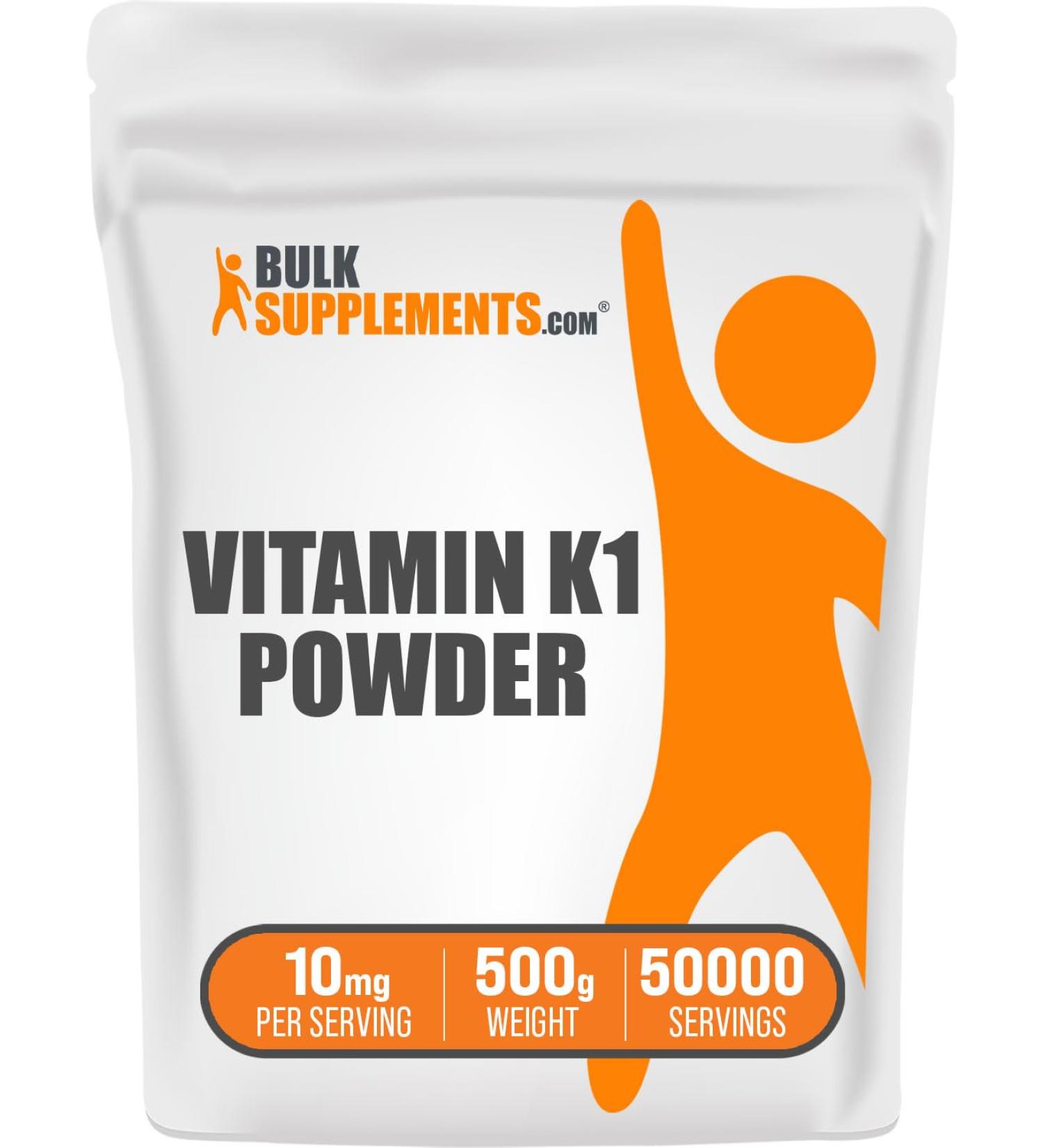 BulkSupplements.com Vitamin K1 Powder - Vitamin K1 Supplement for Bone and Heart Health Support - Gluten Free 10mg per Serving 500g (1.1 lbs) (Pack of 1) - Buy Online on GoSupps.com