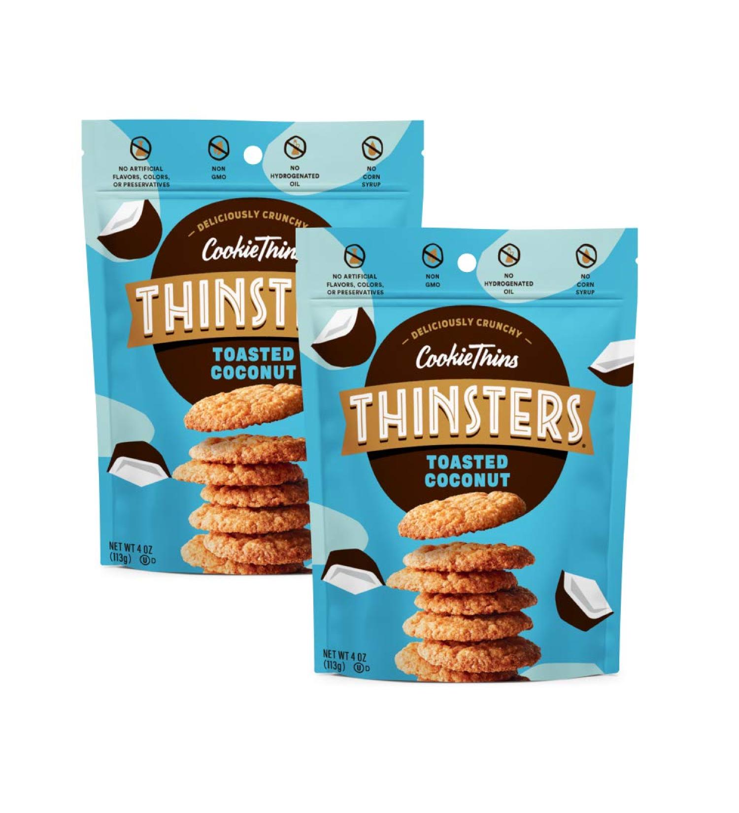Thinsters Toasted Coconut Cookie Thins 16oz (Pack of 2) | Non-GMO, Peanut-Free, Crunchy Cookies - No Corn Syrup or Artificial Ingredients - Buy Online on GoSupps.com