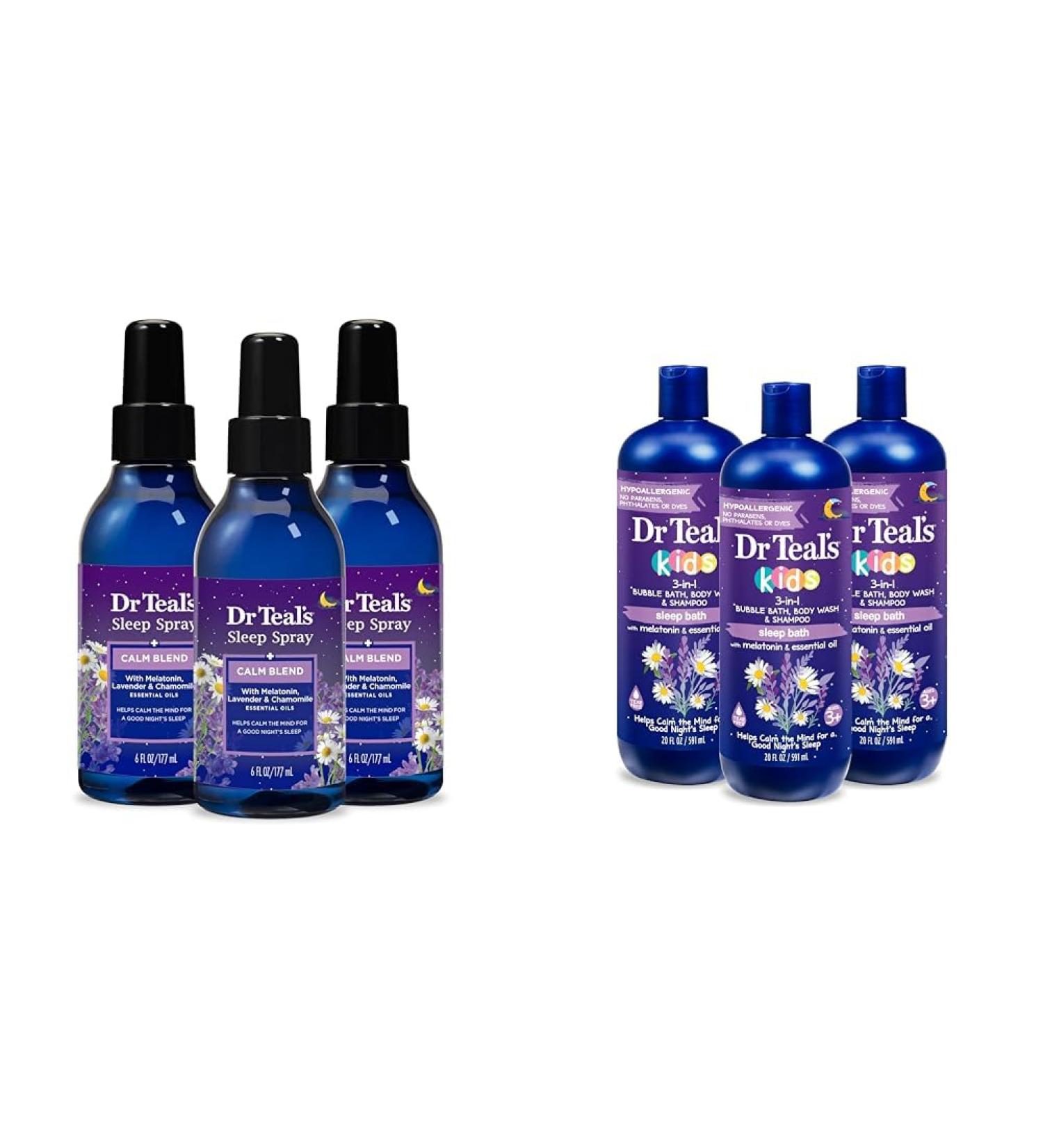 Dr Teal's Sleep Spray with Melatonin & Essential Oil Blend 6 fl oz (Pack of 3) & Kids 3-in-1 Sleep Bath: Bubble Bath Body Wash & Shampoo with Melatonin & Essential Oil 20 fl oz (Pack of 3) Spray + 3-in-1 Sleep Bath(Pack  - Buy Online on GoSupps.com