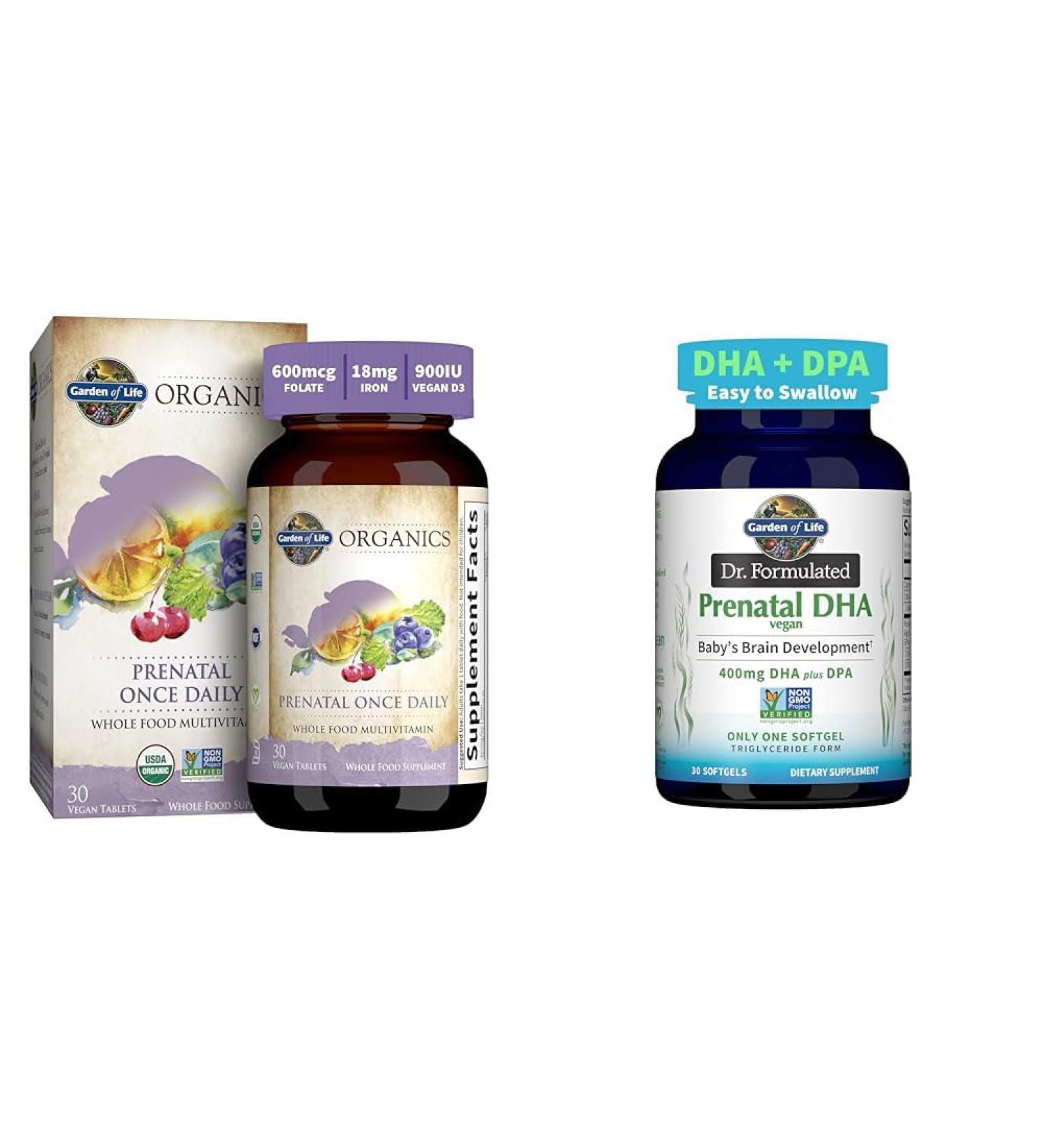 Garden of Life Organics Prenatal Multivitamin Folate Energy Healthy Fetal Development Bundle with Vegan DHA Omega-3 Brain Development Support - Buy Online on GoSupps.com