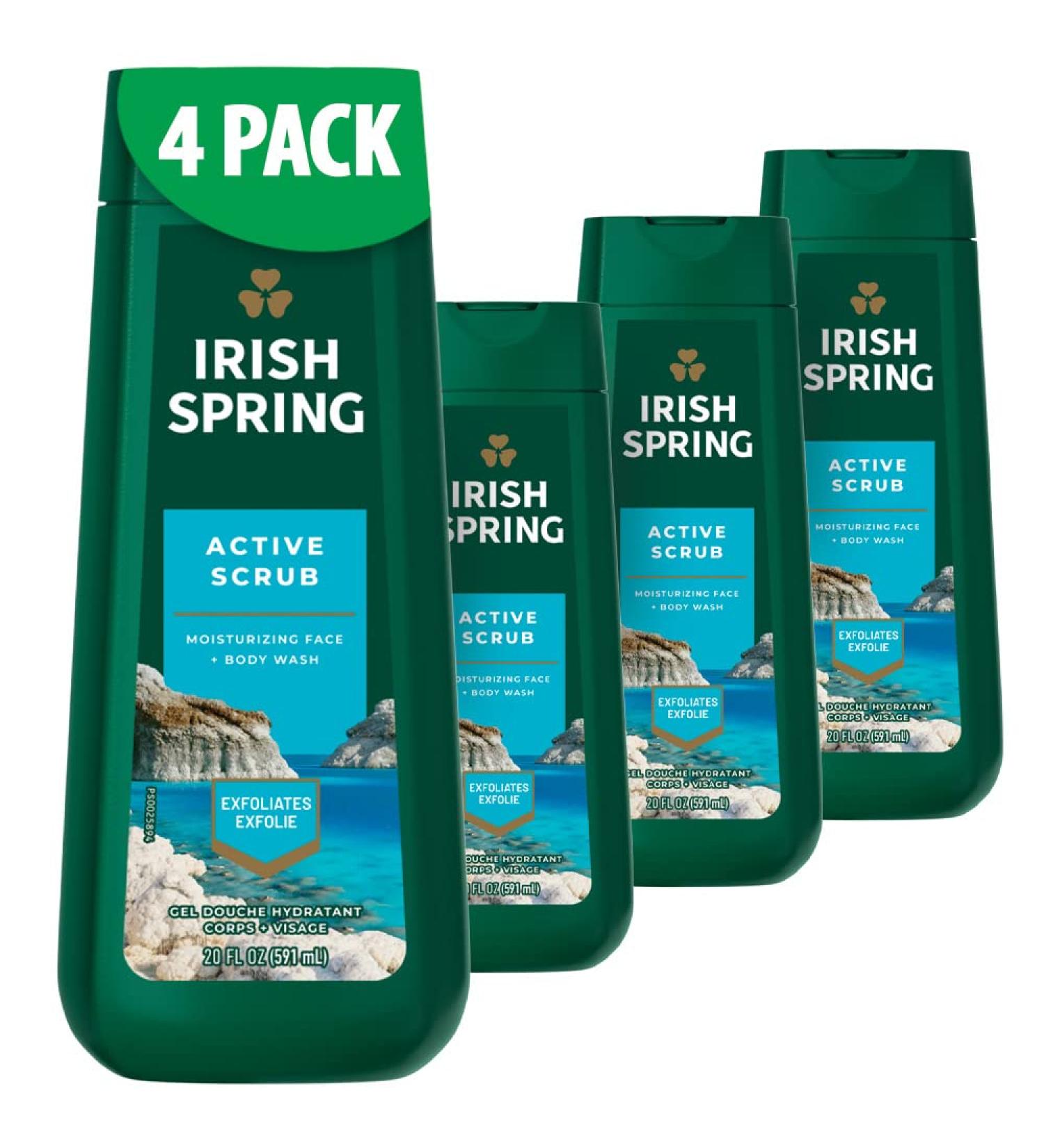 Irish Spring Men's Active Scrub Exfoliating Body Wash 20 Fl oz (Pack of 4) - Buy Online on GoSupps.com