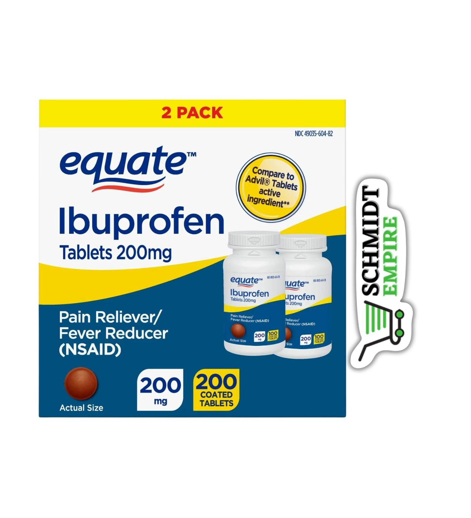 SCHMIDT EMPIRE Equate Ibuprofen Tablets 200 mg Pain Reliever/Fever Reducer 400 Count + Sticker - Buy Online on GoSupps.com