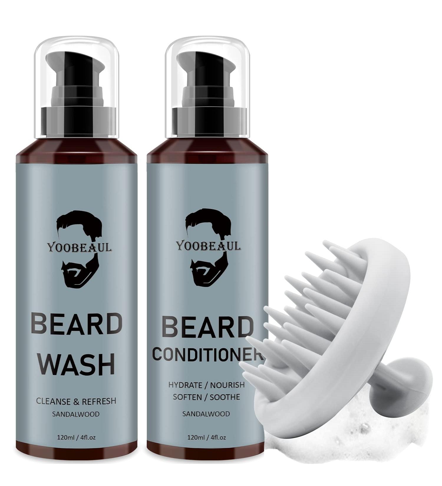 Beard Wash & Conditioner Set with Silicone Brush - Argan & Jojoba Oils, Softens, Strengthens, Reduces Itchiness, Dandruff & Frizz - Beard Shampoo with Beard Oil - 2 x 4 Fl Oz - Buy Online on GoSupps.com